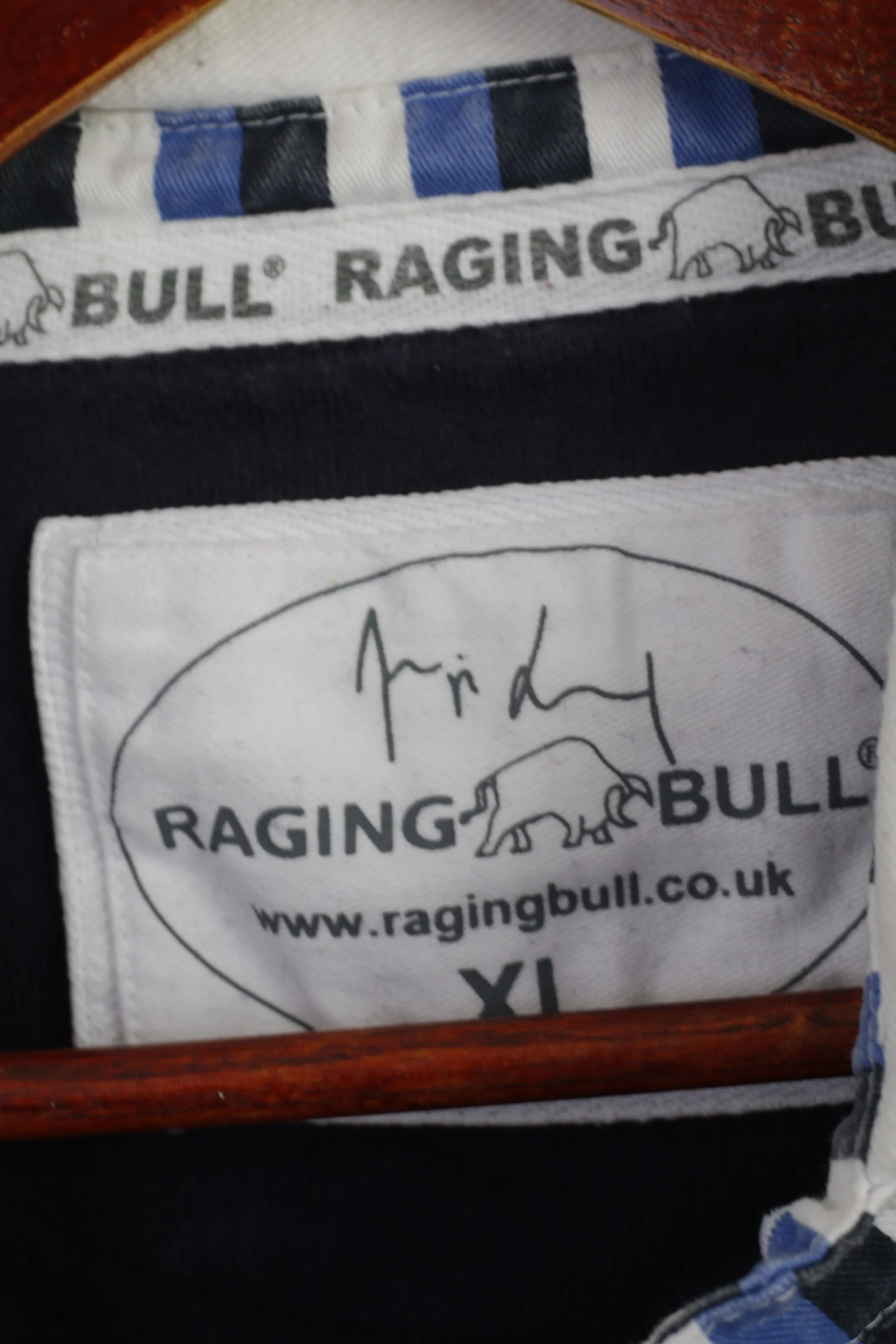 Raging Bull Men XL Polo Shirt Navy Cotton Long Sleeve Number 3 RFC Sport Top - Image 4