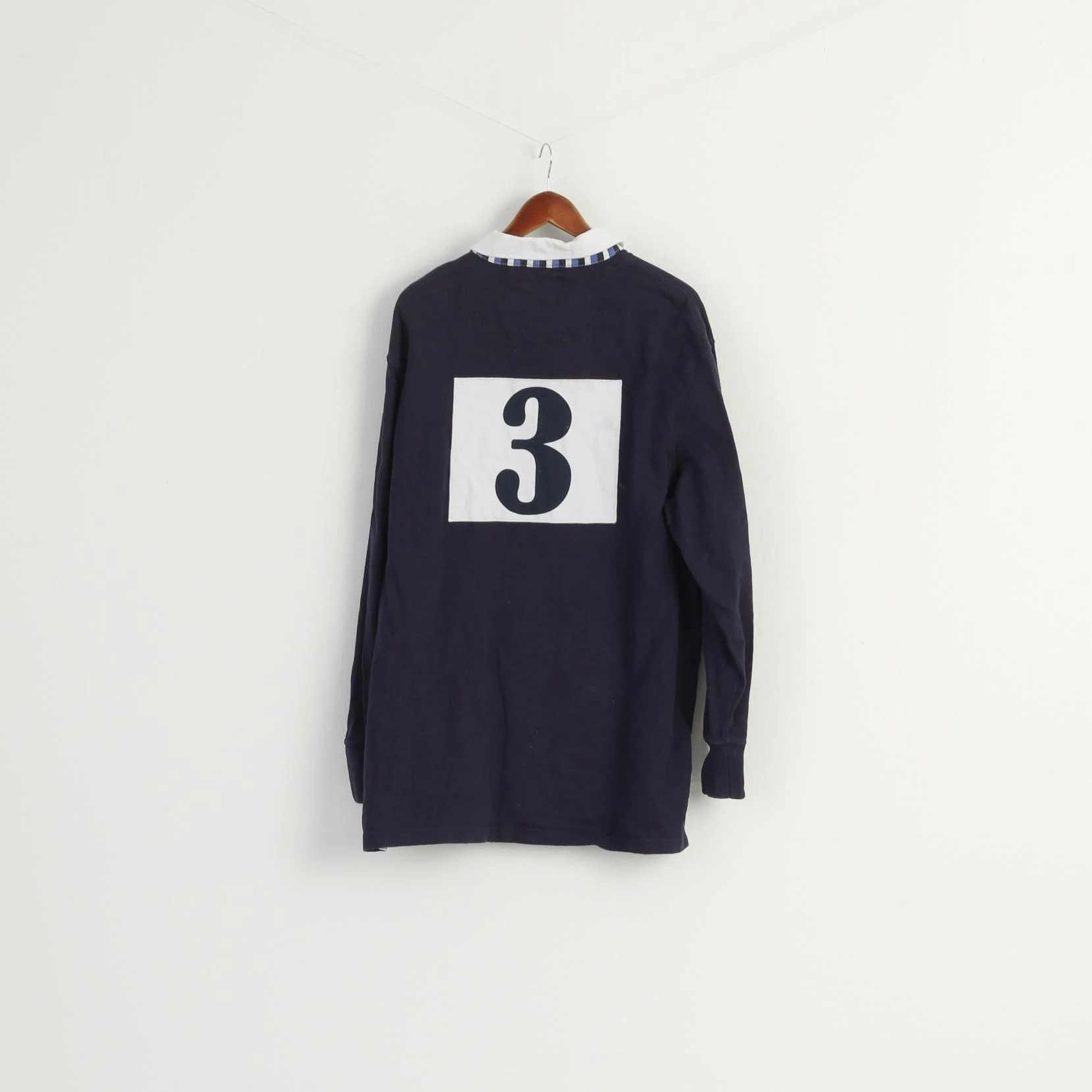 Raging Bull Men XL Polo Shirt Navy Cotton Long Sleeve Number 3 RFC Sport Top - Image 7