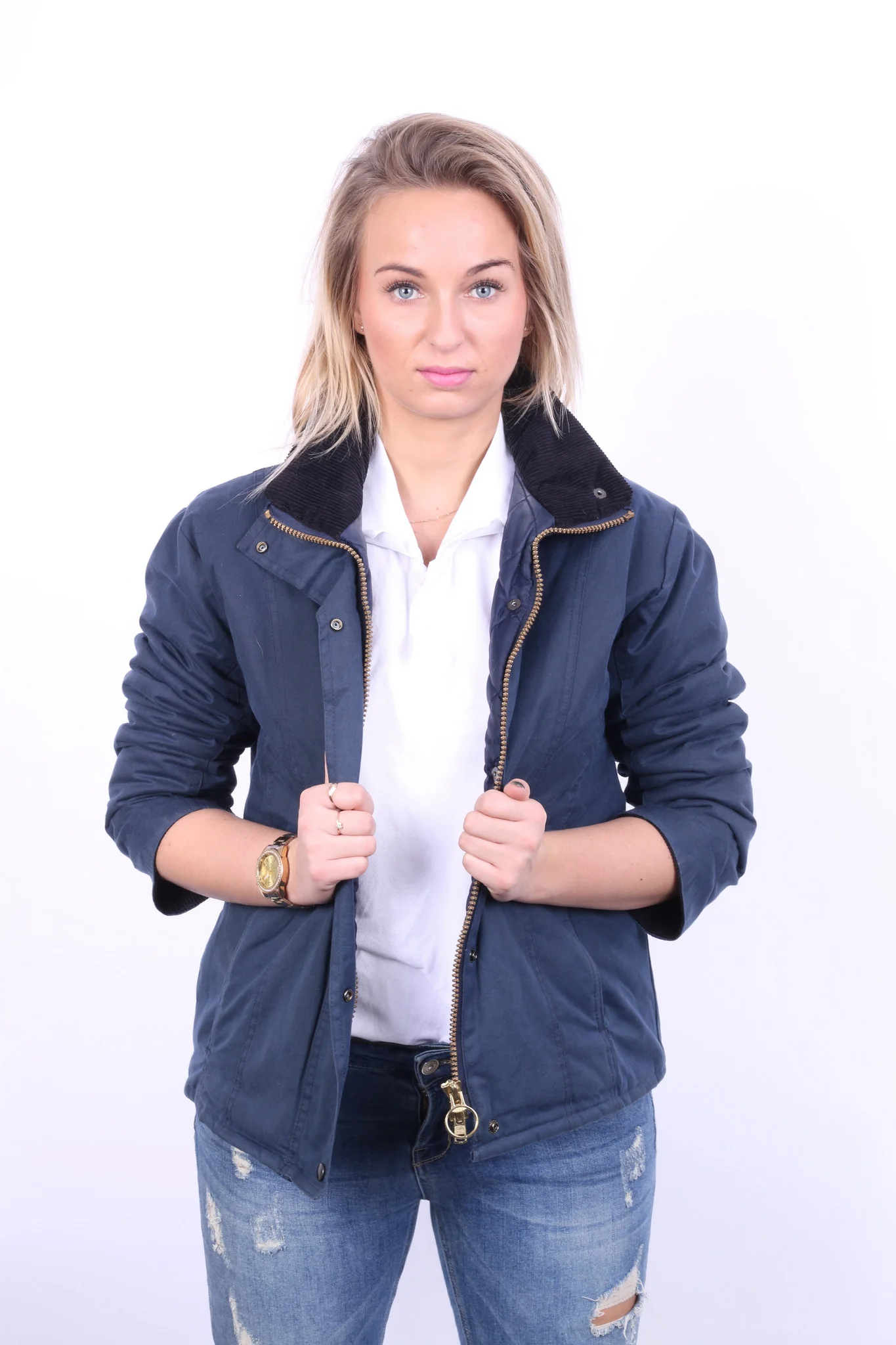 P.G. Field Womens 10 M Jacket Navy Harrington Jacket Cotton Padded - Image 2