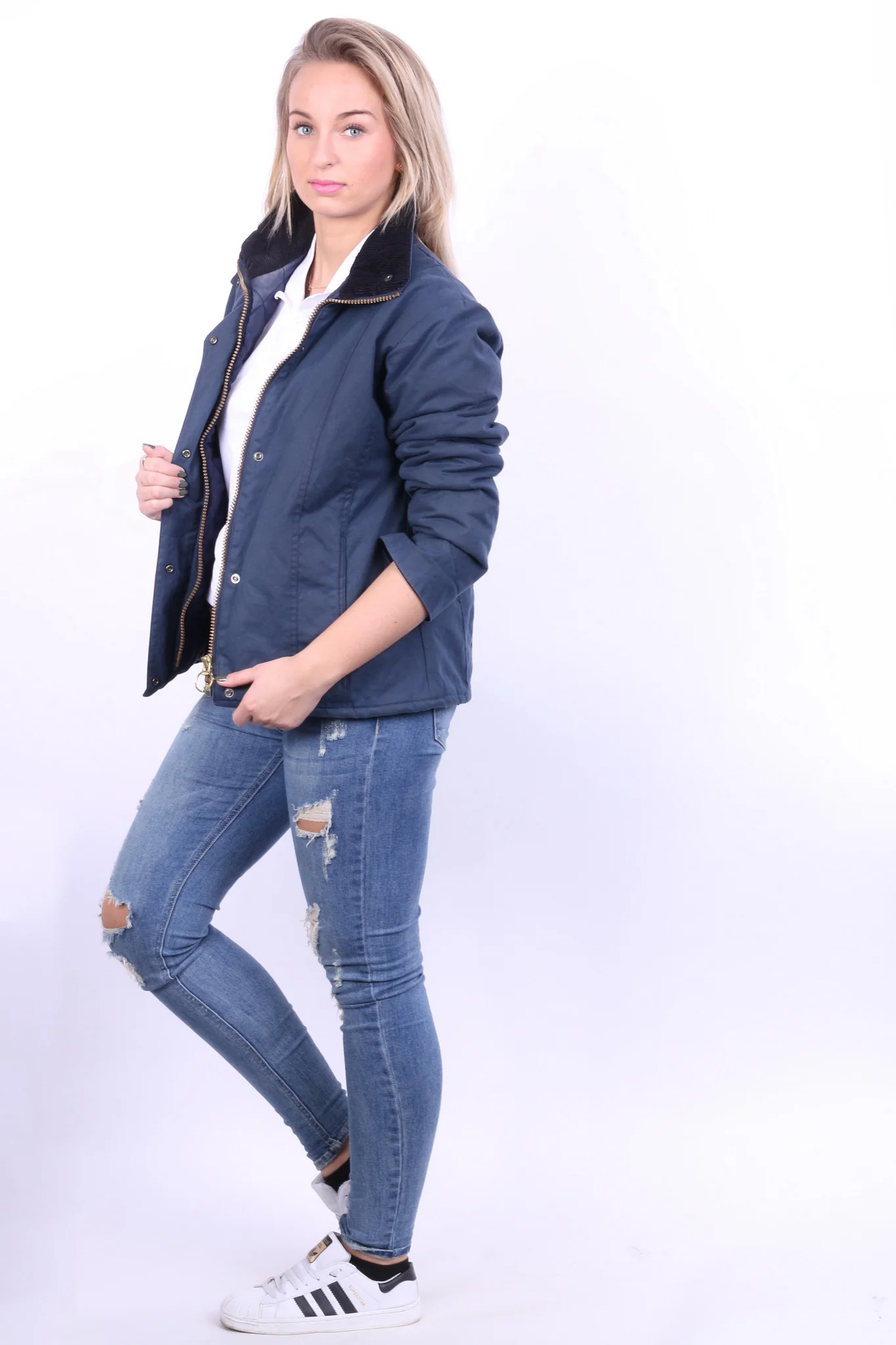 P.G. Field Womens 10 M Jacket Navy Harrington Jacket Cotton Padded - Image 4