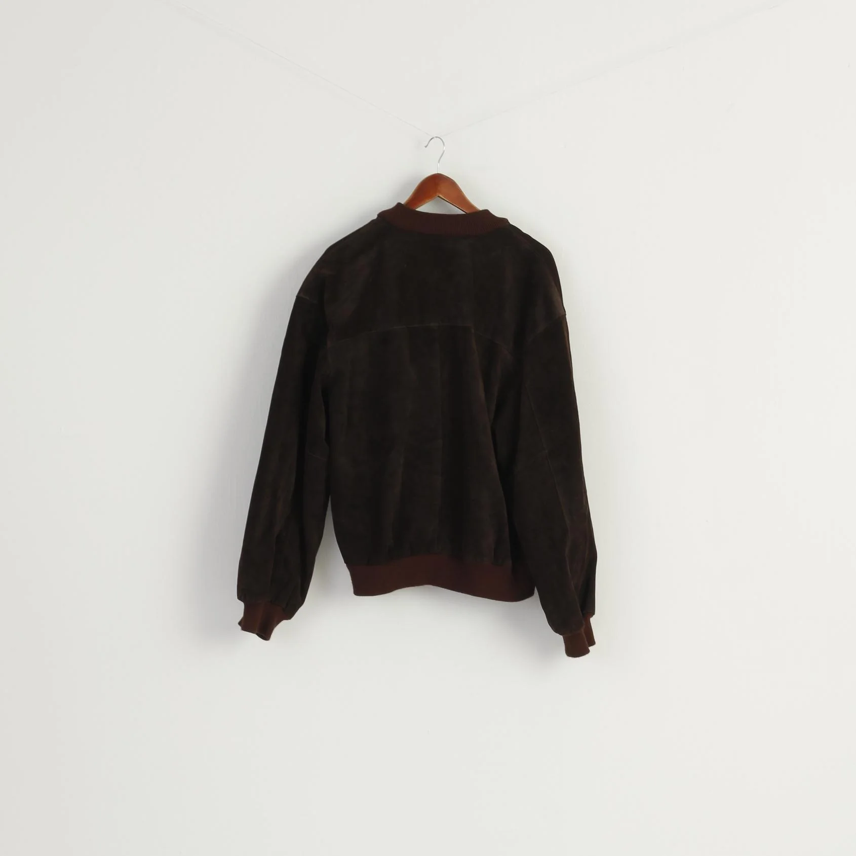VIP Men XL Jacket Brown Leather Suede Italy Bomber Full Zipper Retro Top - Image 8