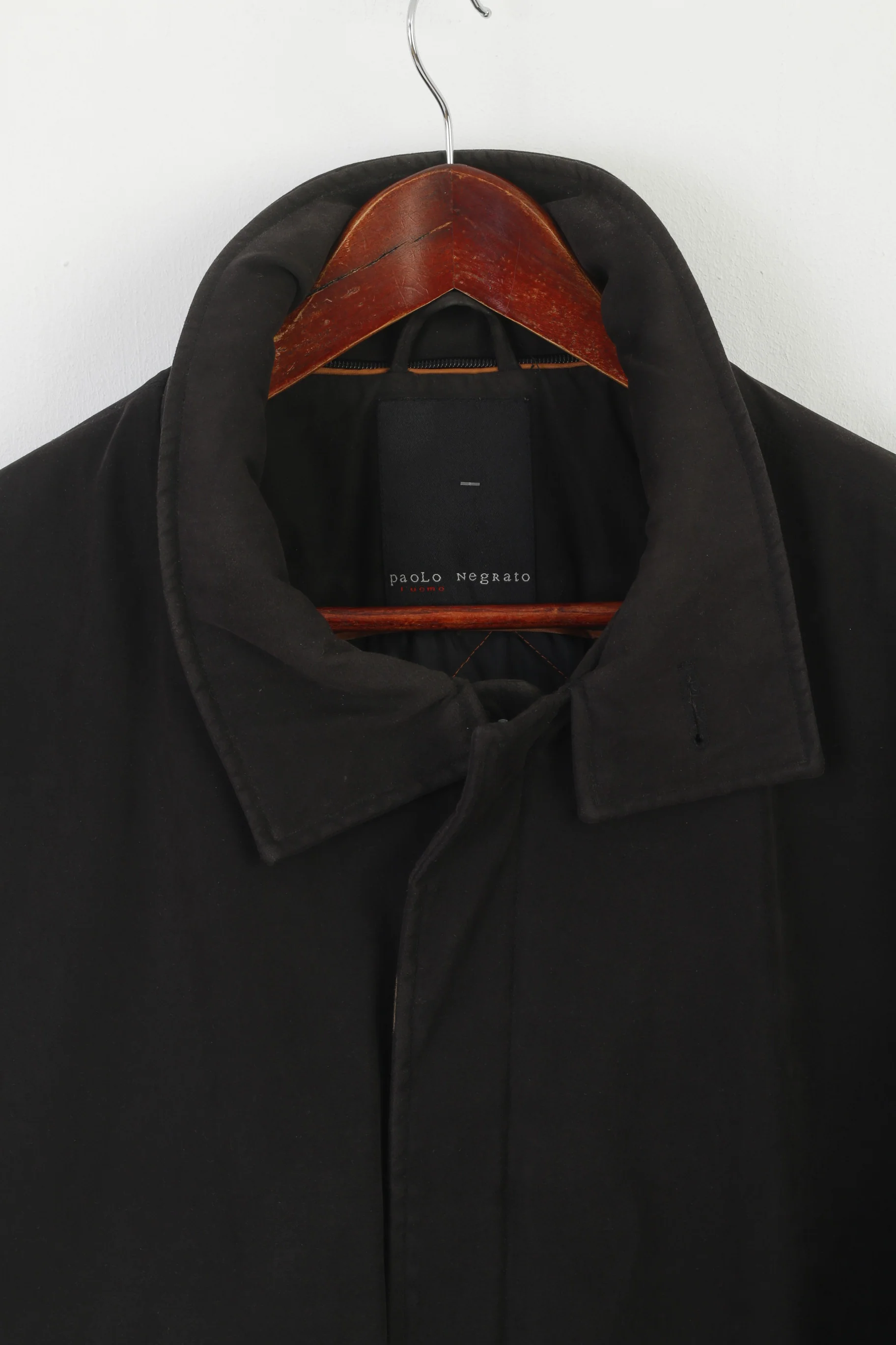 Paolo Negrato Men 42 52 L Jacket Black Padded Vintage Full Zipper Classic Top - Image 2
