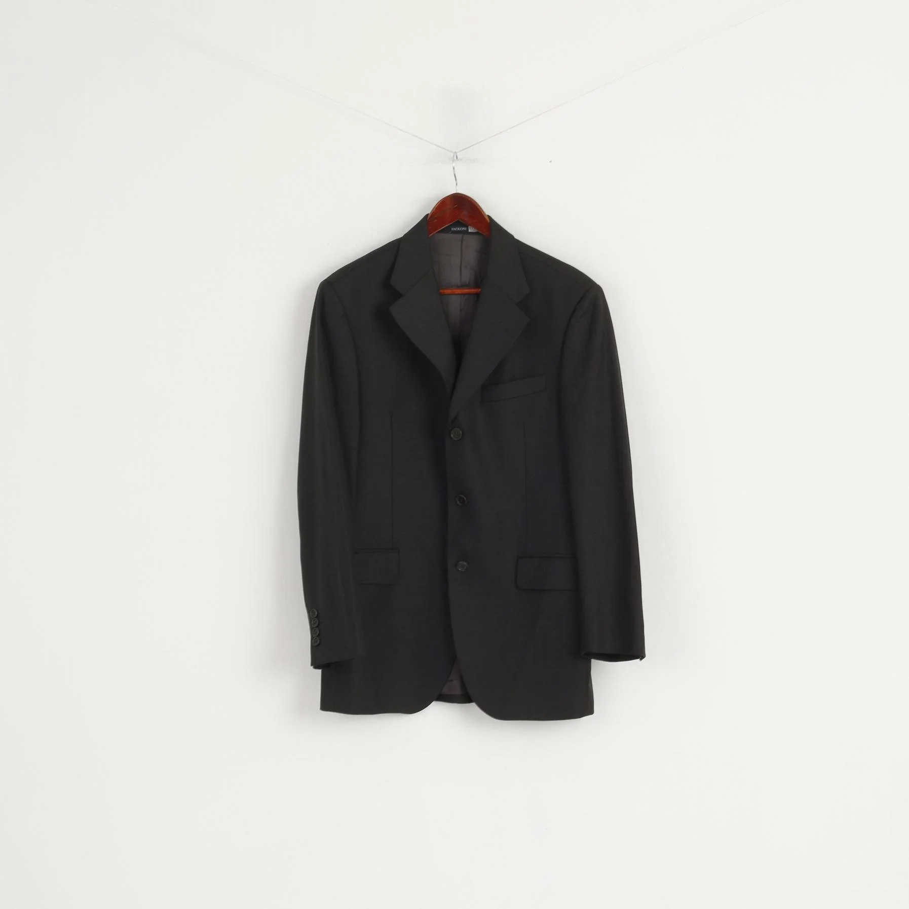 PAOLONI Men 48 38 Blazer Black Wool Cerruti 110's Single Breasted Made in Italy Jacket - Image 2