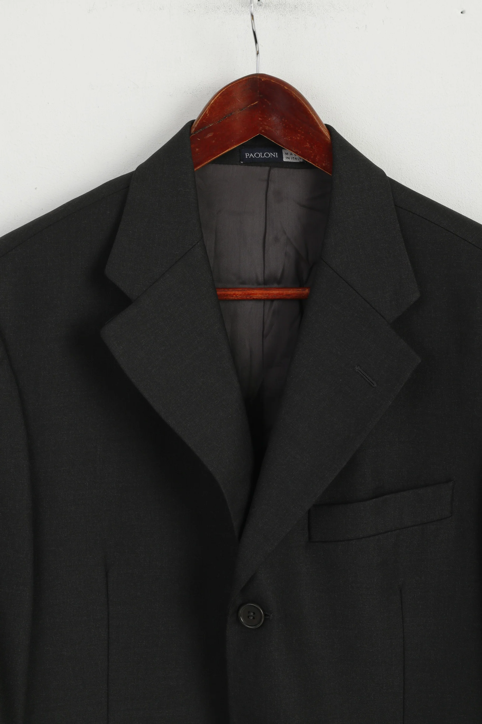 PAOLONI Men 48 38 Blazer Black Wool Cerruti 110's Single Breasted Made in Italy Jacket - Image 3