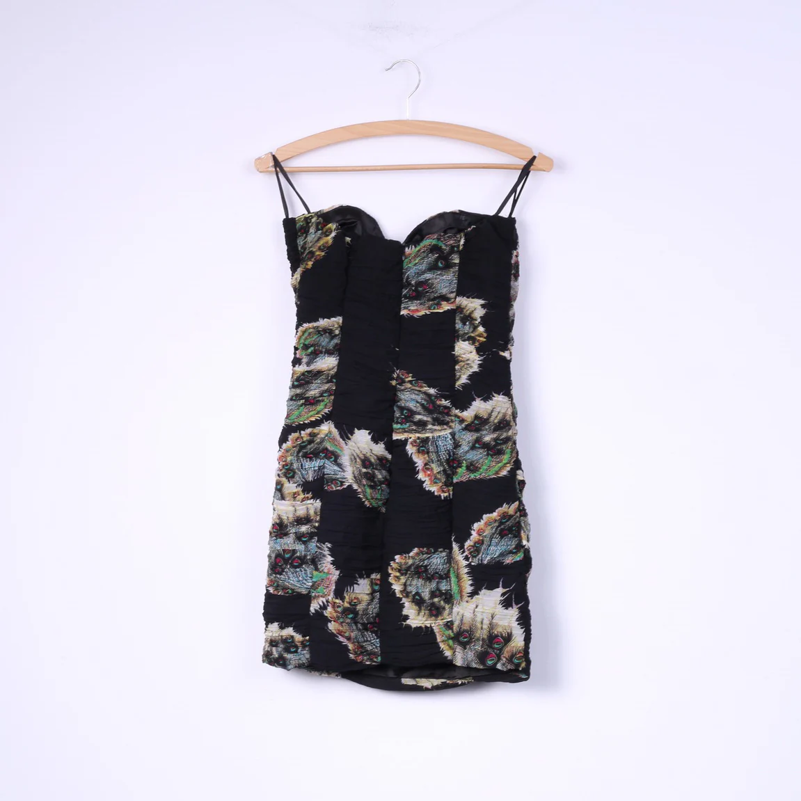 Paprika Women 8 XS Mini Dress Bandeau Skater Black Peacock Eye Print - Image 5