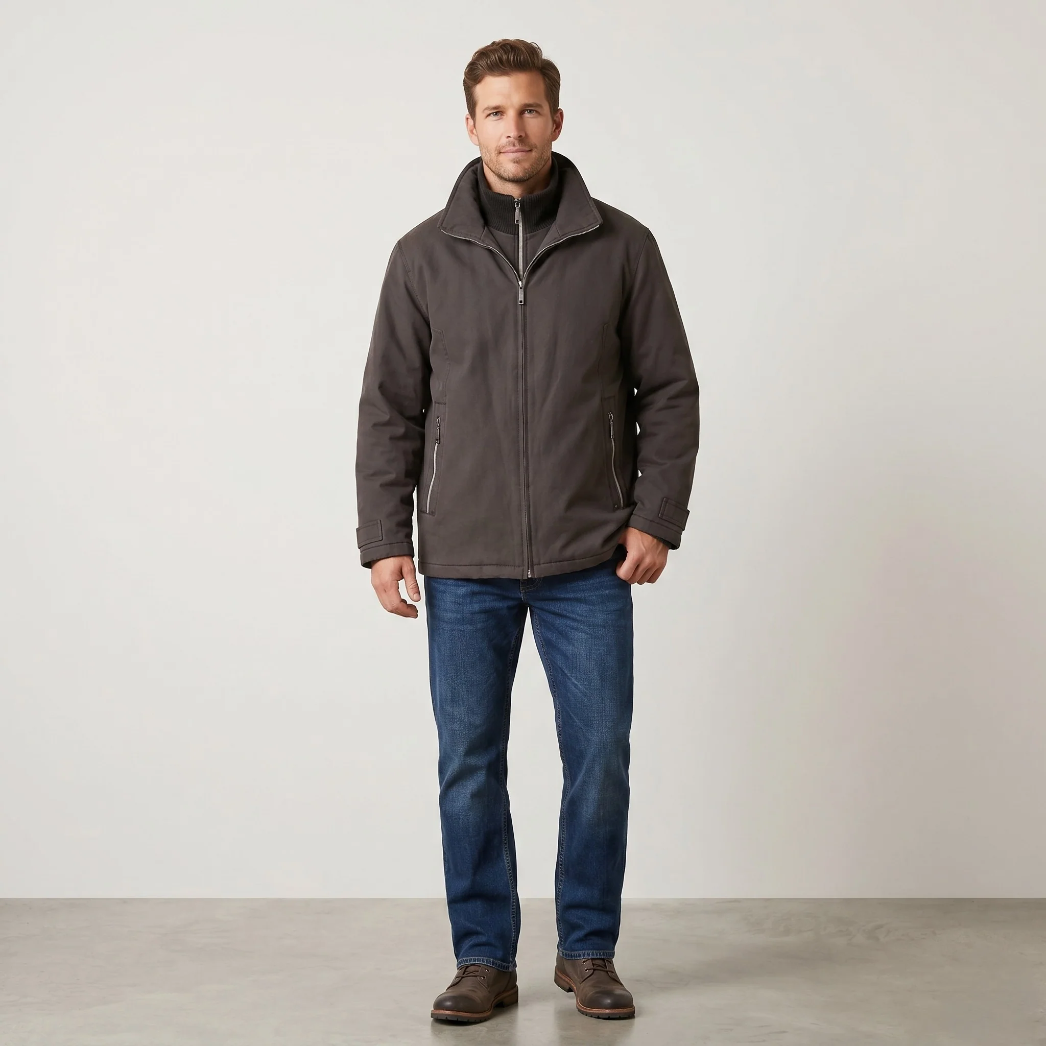 Paul R.Smith Men 27 XL Jacket Charcoal Harrington Full Double Zipper Padded Top