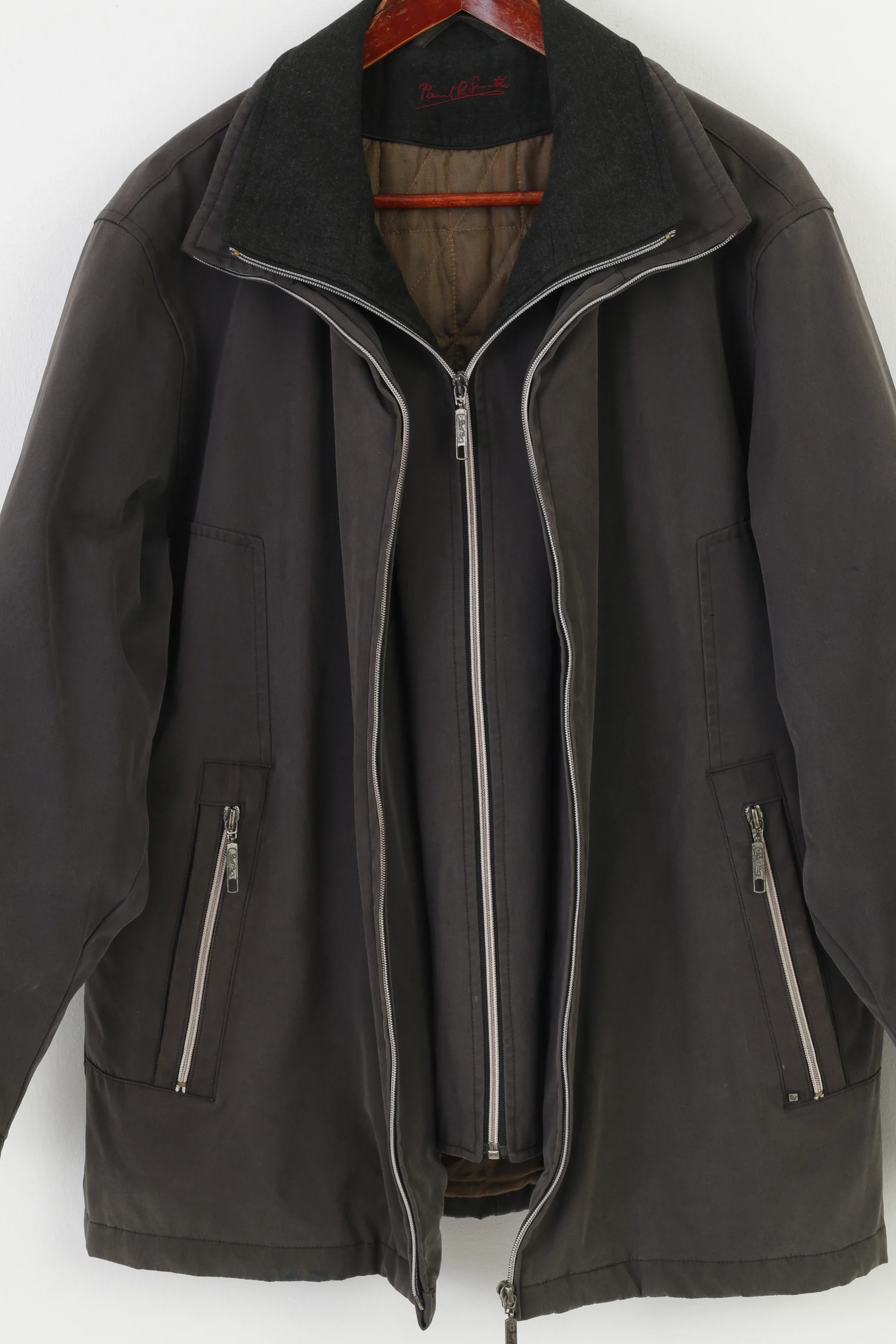 Paul R.Smith Men 27 XL Jacket Charcoal Harrington Full Double Zipper Padded Top - Image 6