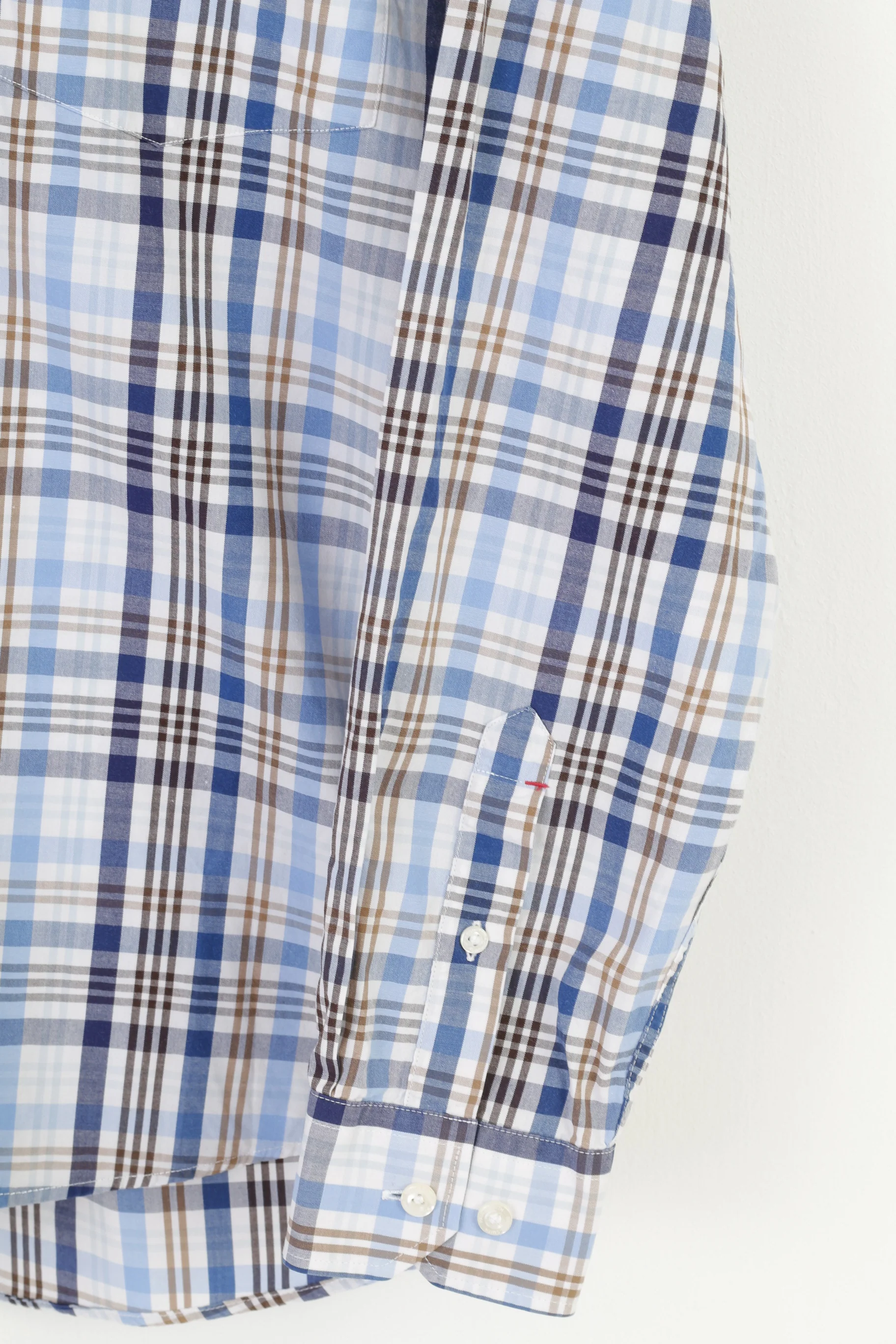 Paul R. Smith Men M Casual Shirt Blue Checked Cotton Long Sleeve Regular Fit Top - Image 3