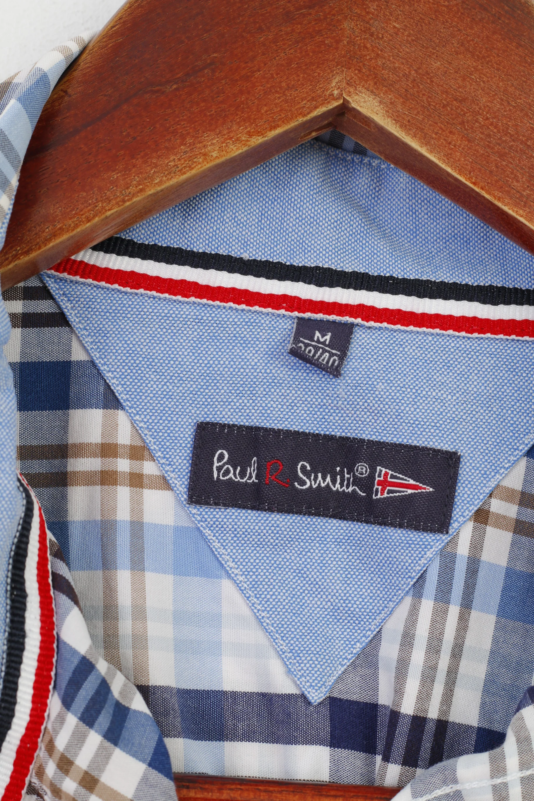Paul R. Smith Men M Casual Shirt Blue Checked Cotton Long Sleeve Regular Fit Top - Image 5