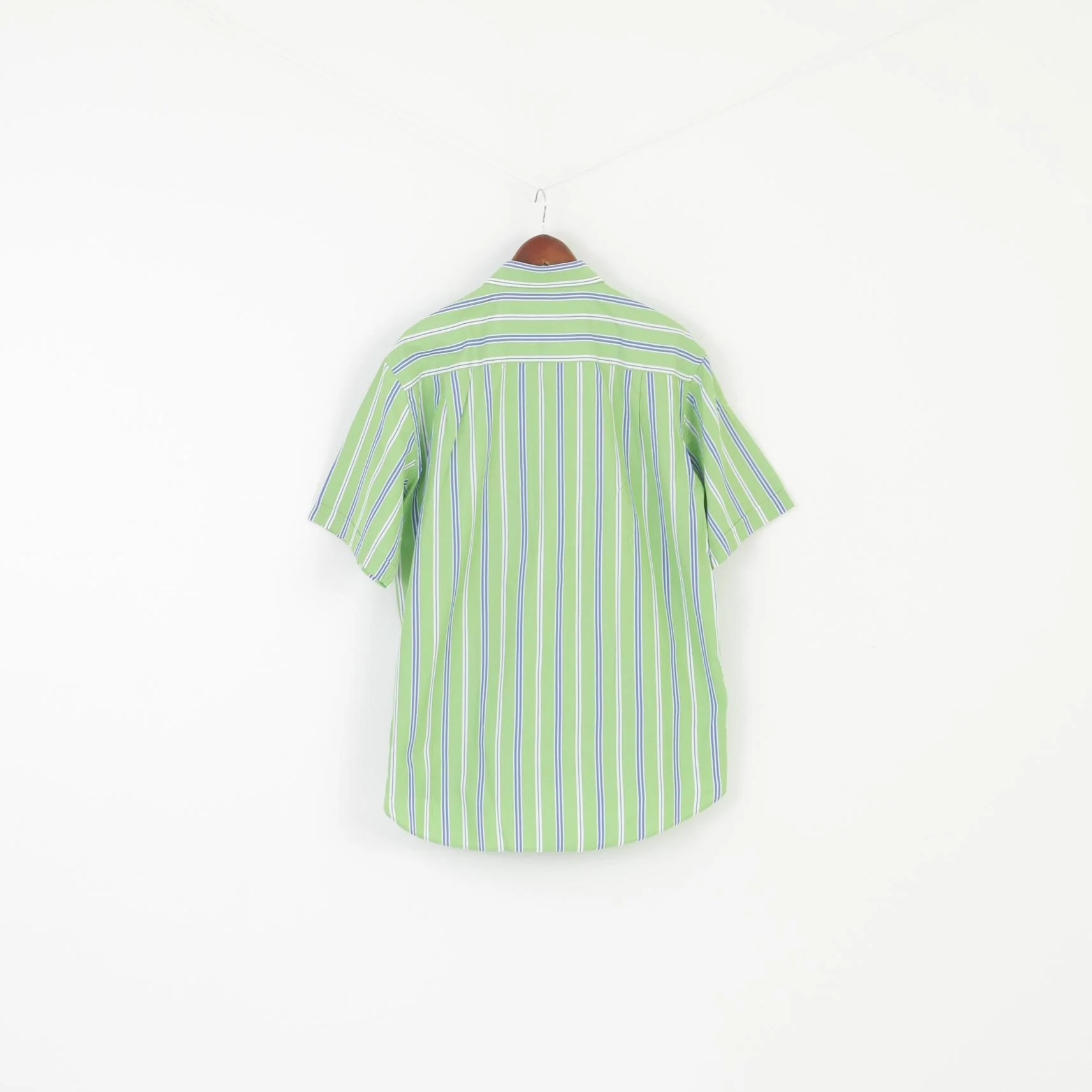 Paul & Shark Men 42 XL Casual Shirt Green Cotton Striped Pocket Short Sleeve Top - Image 6
