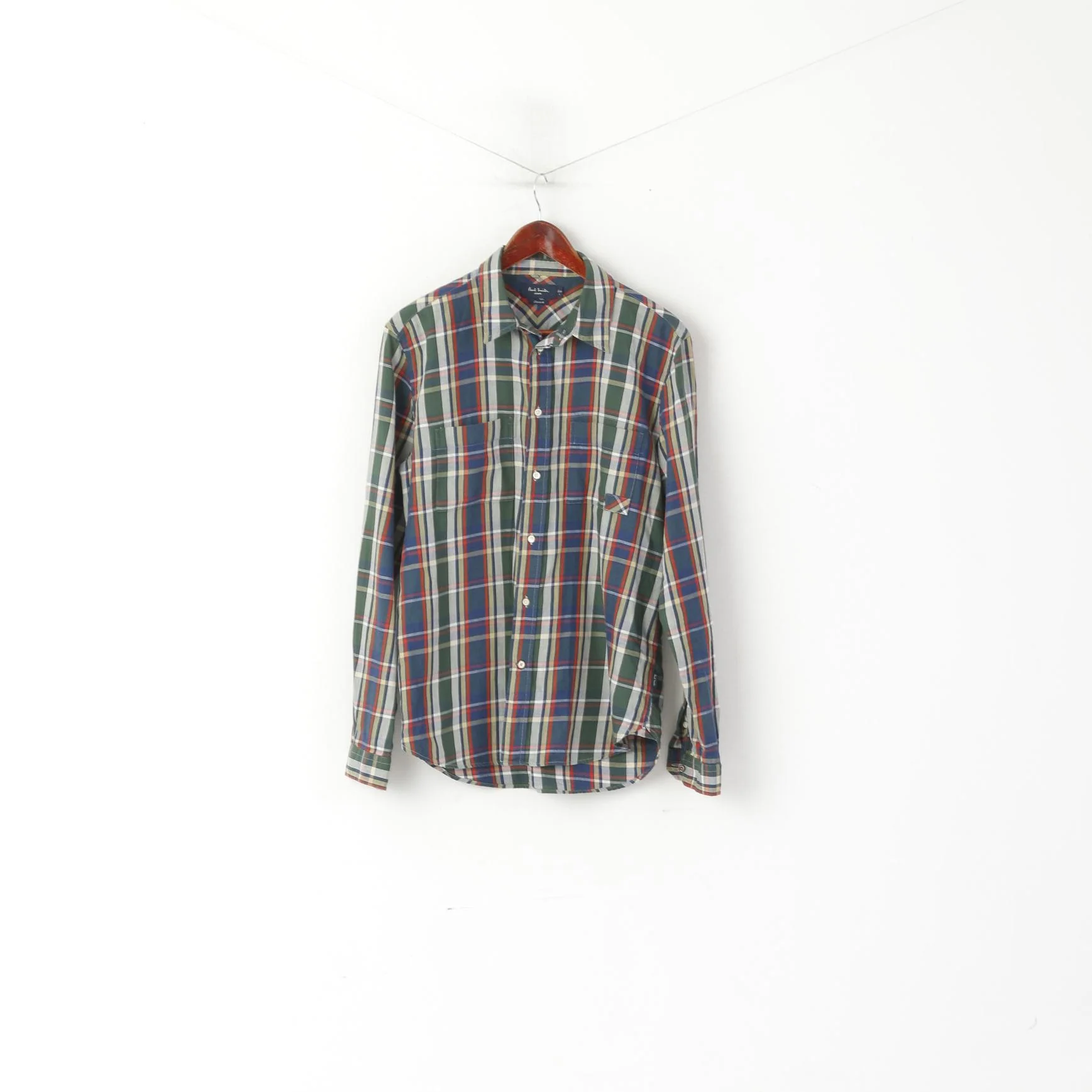 Paul Smith Jeans Men L Casual Shirt Green Check Cotton Classic Fit Long Sleeve Top - Image 2