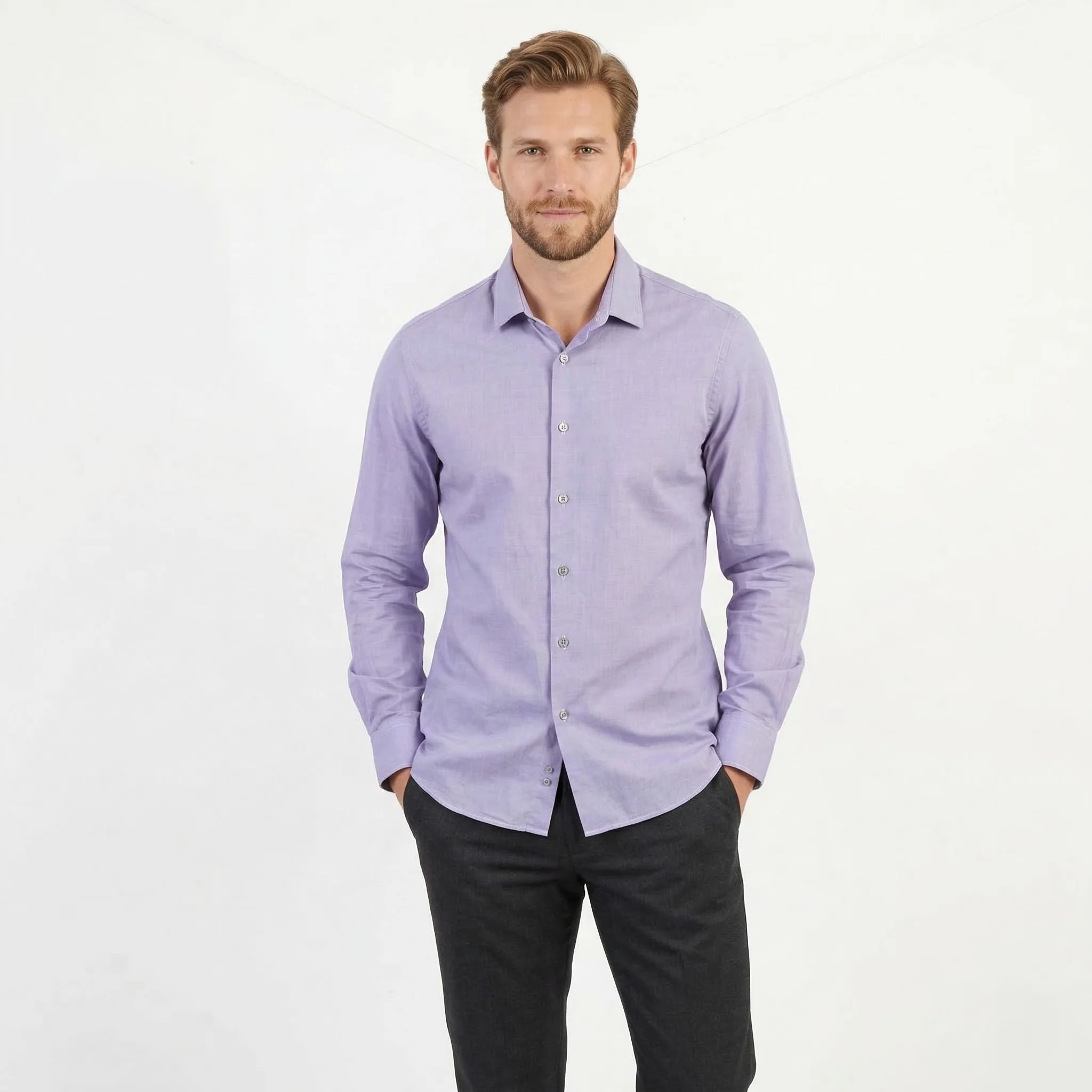 Paul Smith London Men 17.5 44 L Casual Shirt Purple Cotton Slim Fit Made in Italy Top