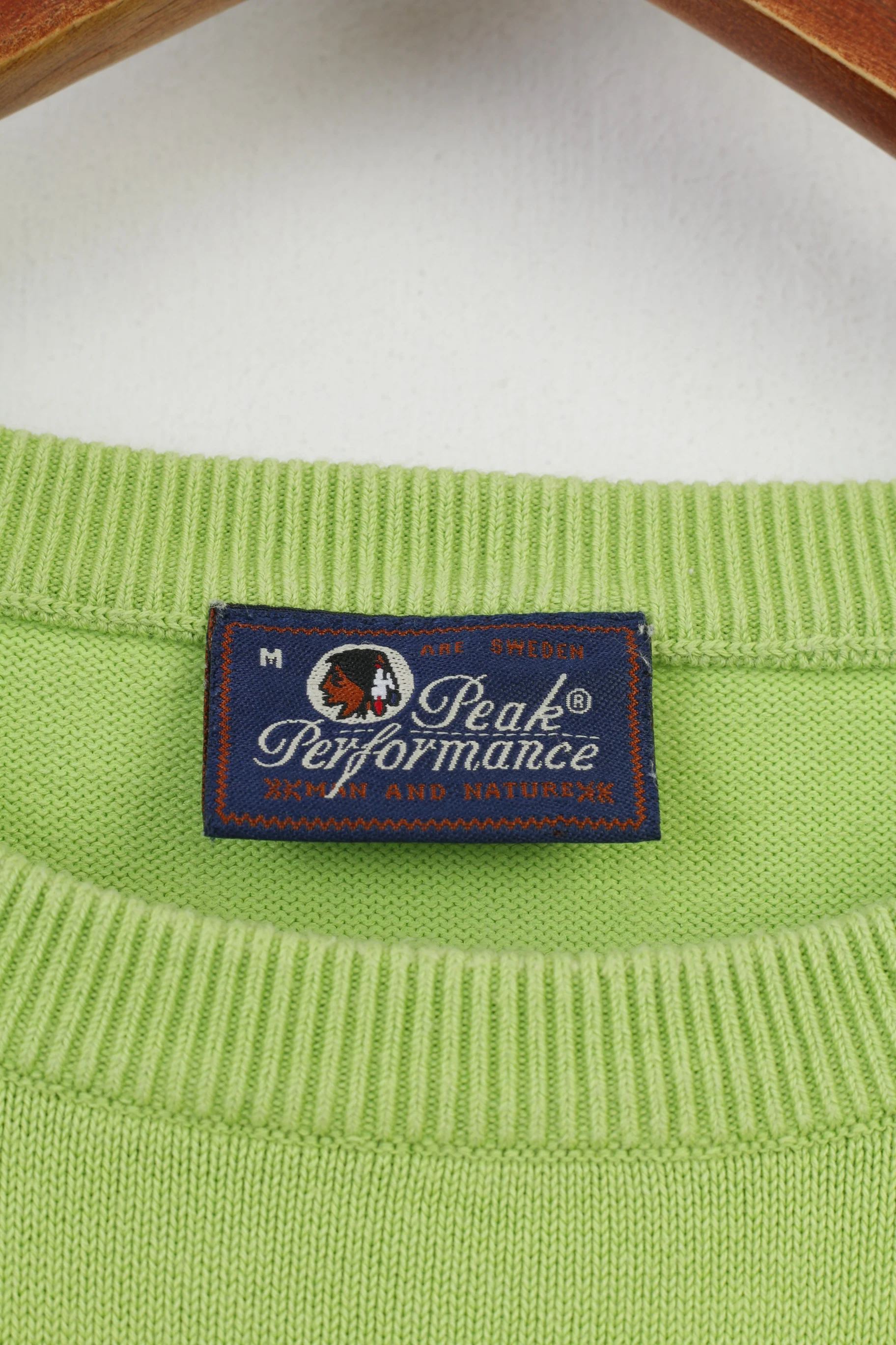 Peak Performance Men M Jumper Green Cotton Crew Neck Sweater Logo Nature Vintage Top - Image 5
