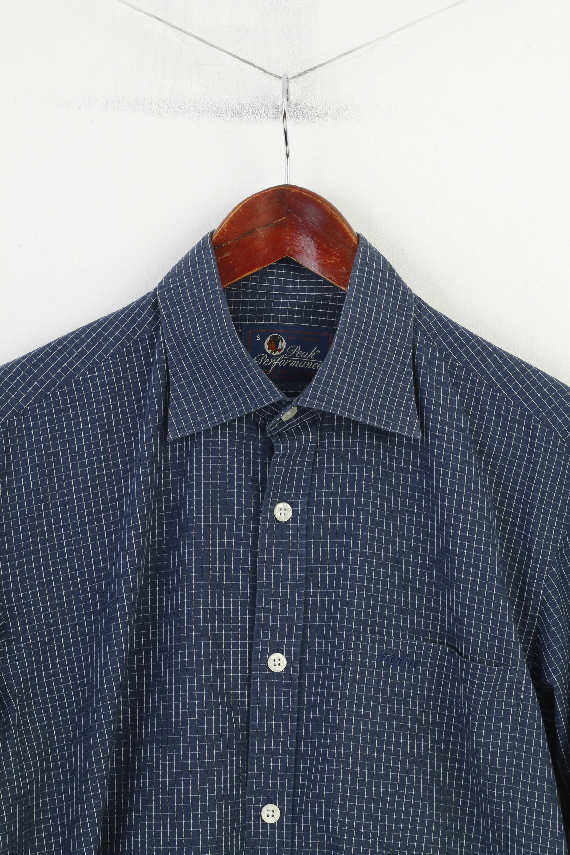 Peak Performance Men S Casual Shirt Blue Cotton Checkered Nature Long Sleeve Top - Image 3