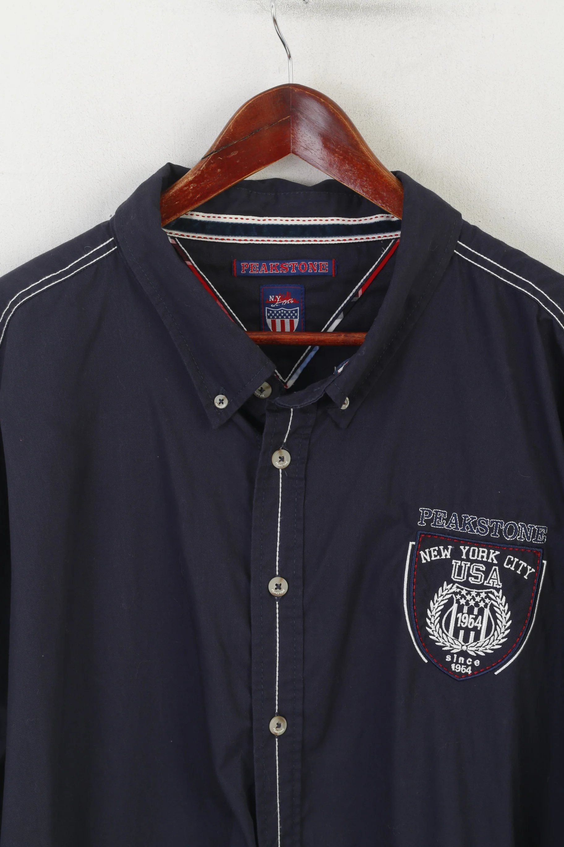 Peakstone Men 6XL Casual Shirt Navy Cotton New York City Emroidered Top - Image 2