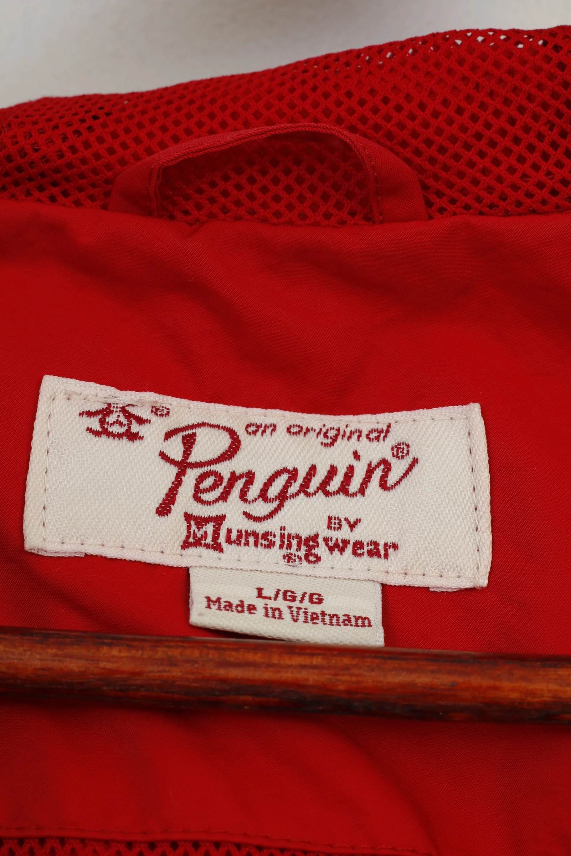 Penguin Men L Jacket Red Nylon Full Zipper Hood Outwear Top - Image 6