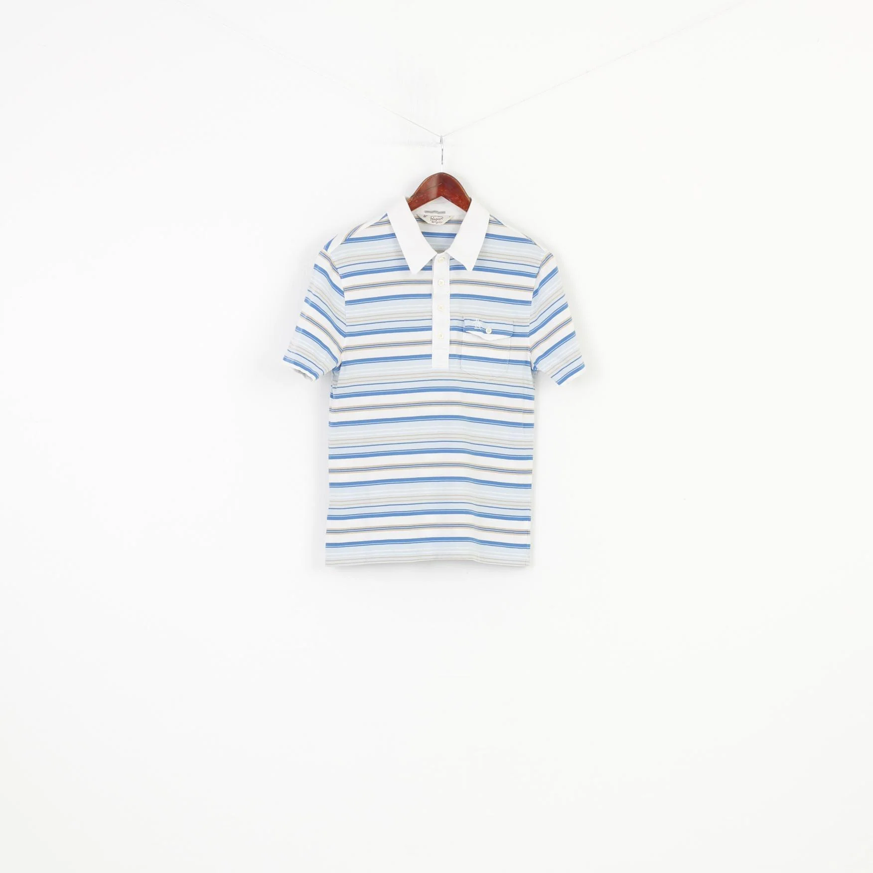 Penguin Men M Polo Shirt Striped Blue Cotton Heritage Slim Fit Collar Short Sleeve Top