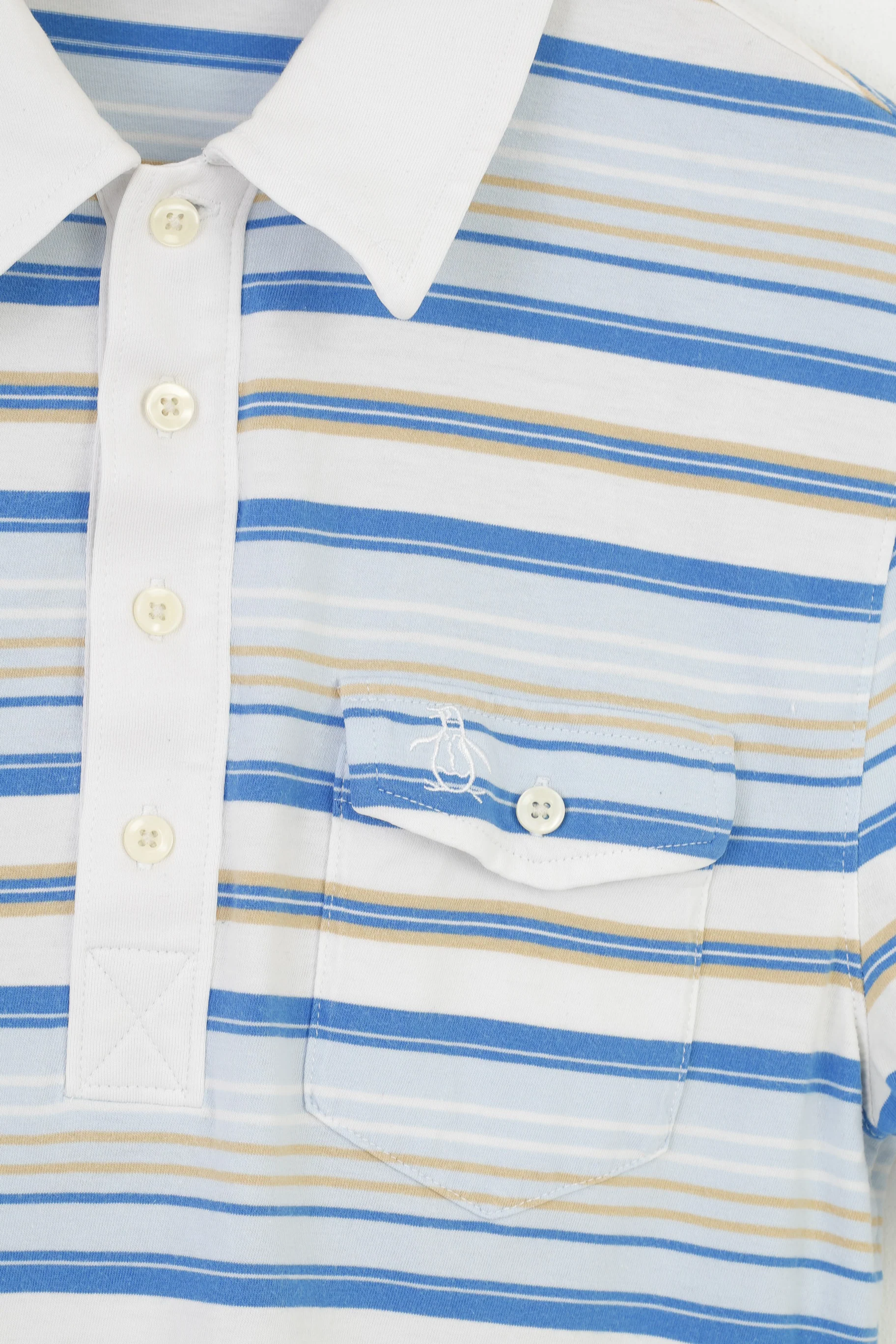 Penguin Men M Polo Shirt Striped Blue Cotton Heritage Slim Fit Collar Short Sleeve Top - Image 3