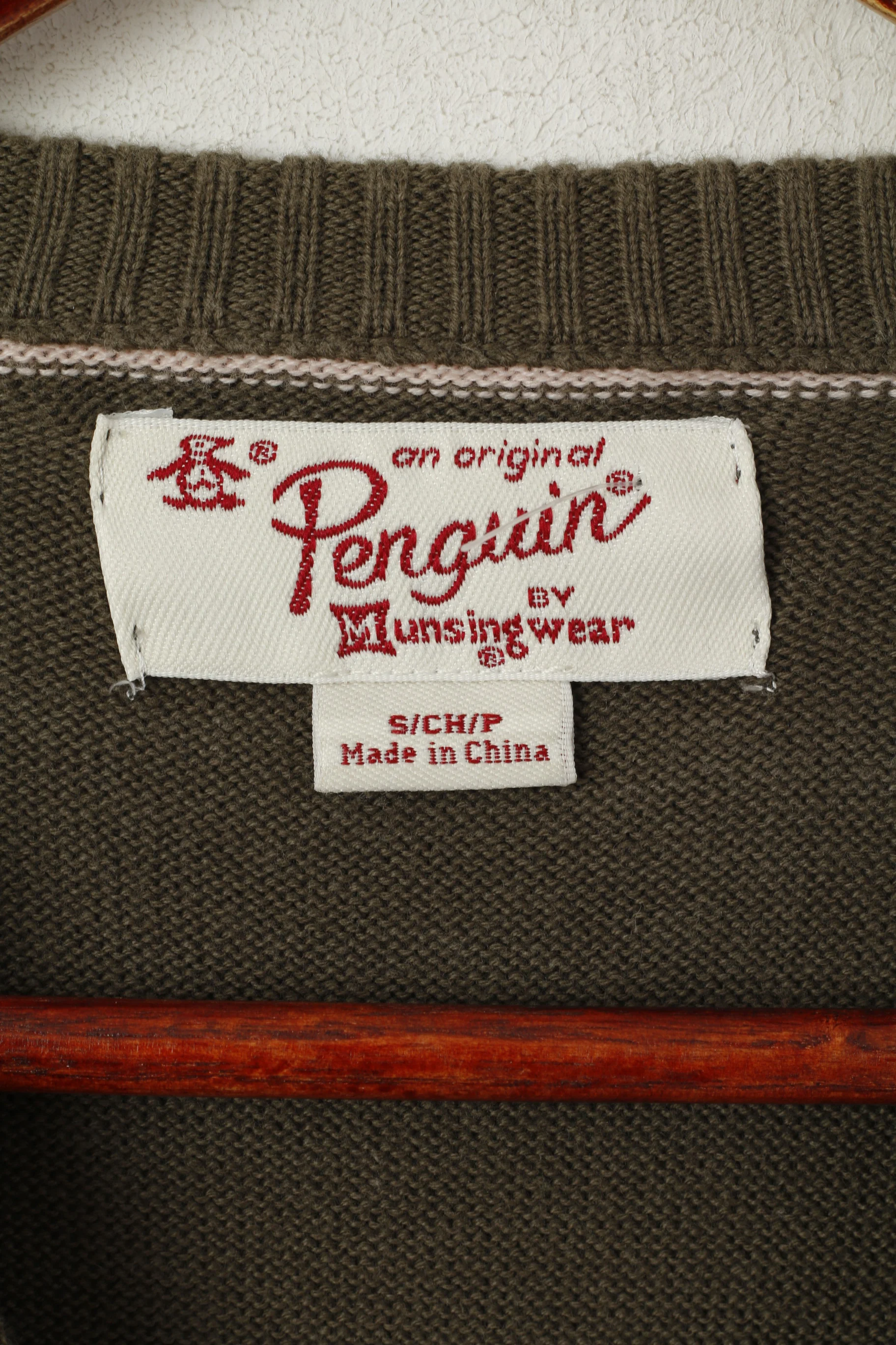Penguin Men S Jumper Khaki Cotton Knitted Crew Neck Classic Stretch Sweater - Image 5