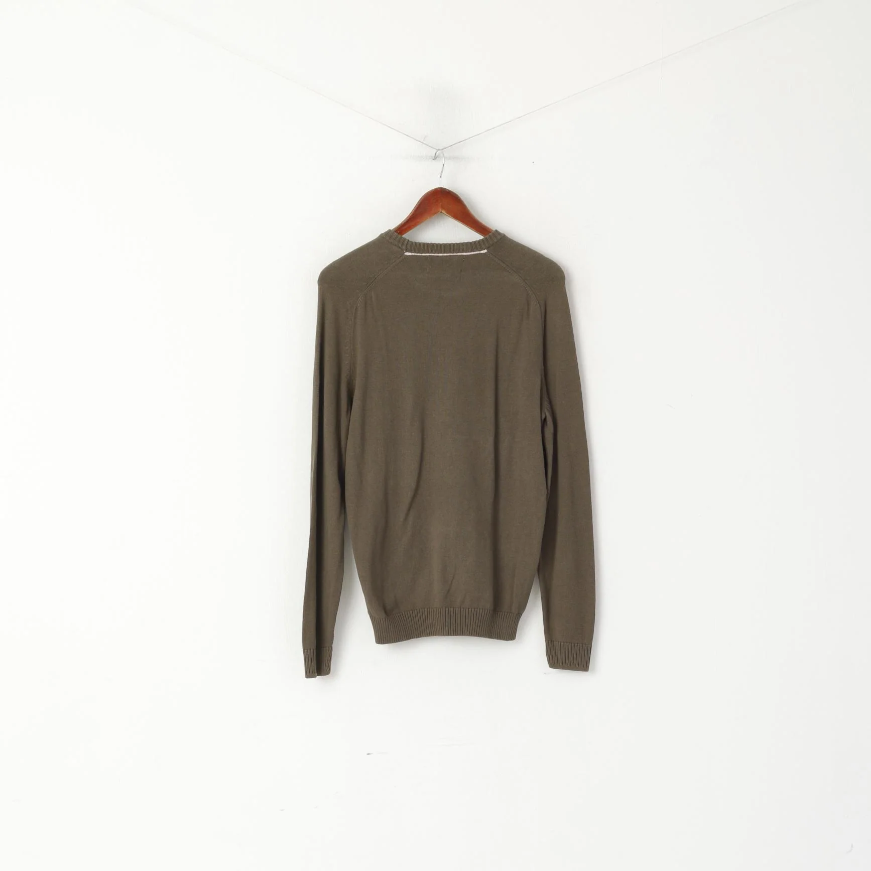 Penguin Men S Jumper Khaki Cotton Knitted Crew Neck Classic Stretch Sweater - Image 7