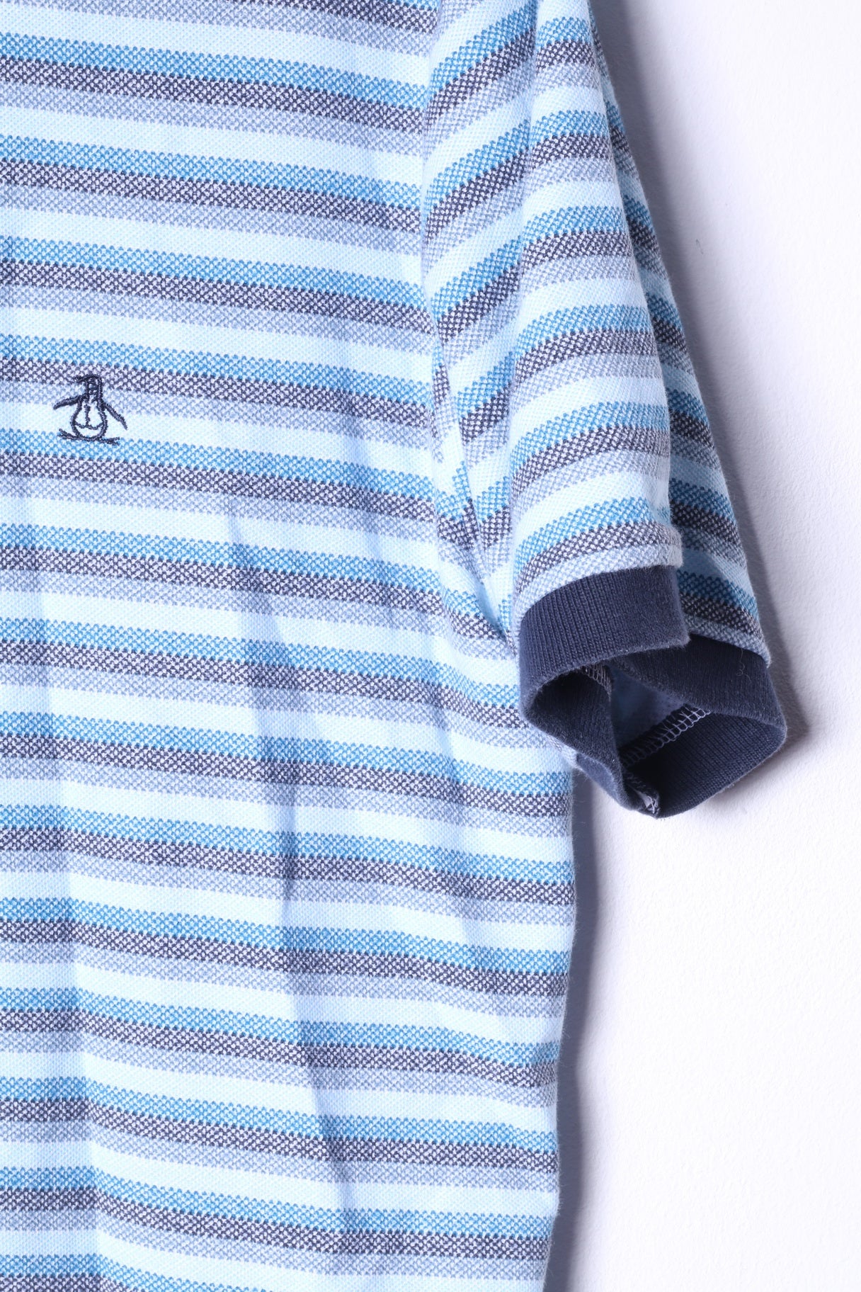 Penguin Mens L (M) Polo Shirt Blue Striped Cotton Buttons Detailed Top - Image 3