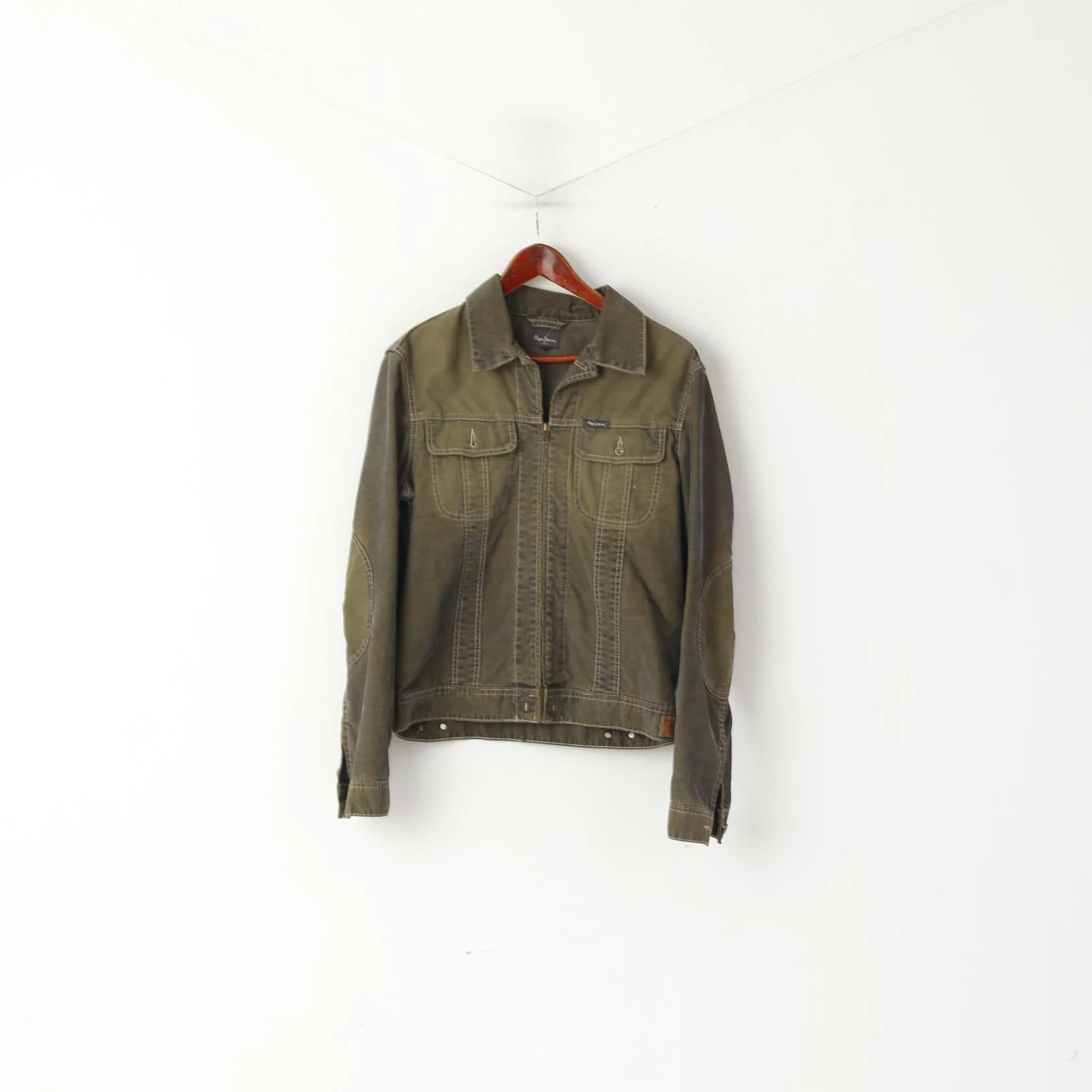 Pepe Jeans Women L (M) Denim Jacket Greeen Cotton Full Zipper Patches Top - Image 2