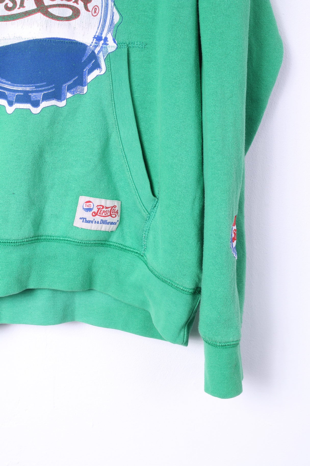 Pepsi-Cola Mens M Sweatshirt Green Big Logo Green Hooded Top Cotton - Image 4