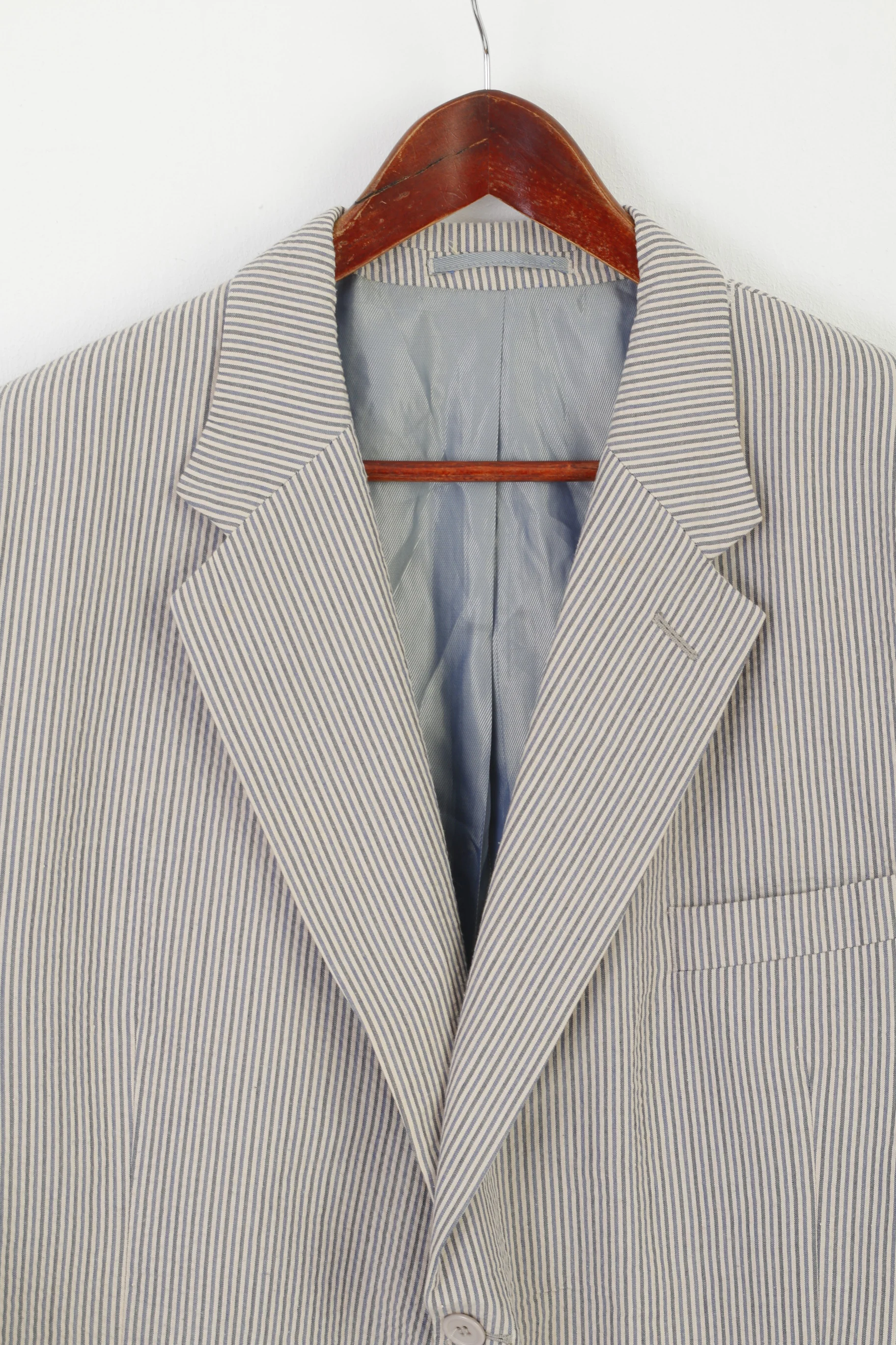 Peter Christian Men 50 XXL Blazer Blue Beige Striped Cotton Shoulder Pads Jacket - Image 2