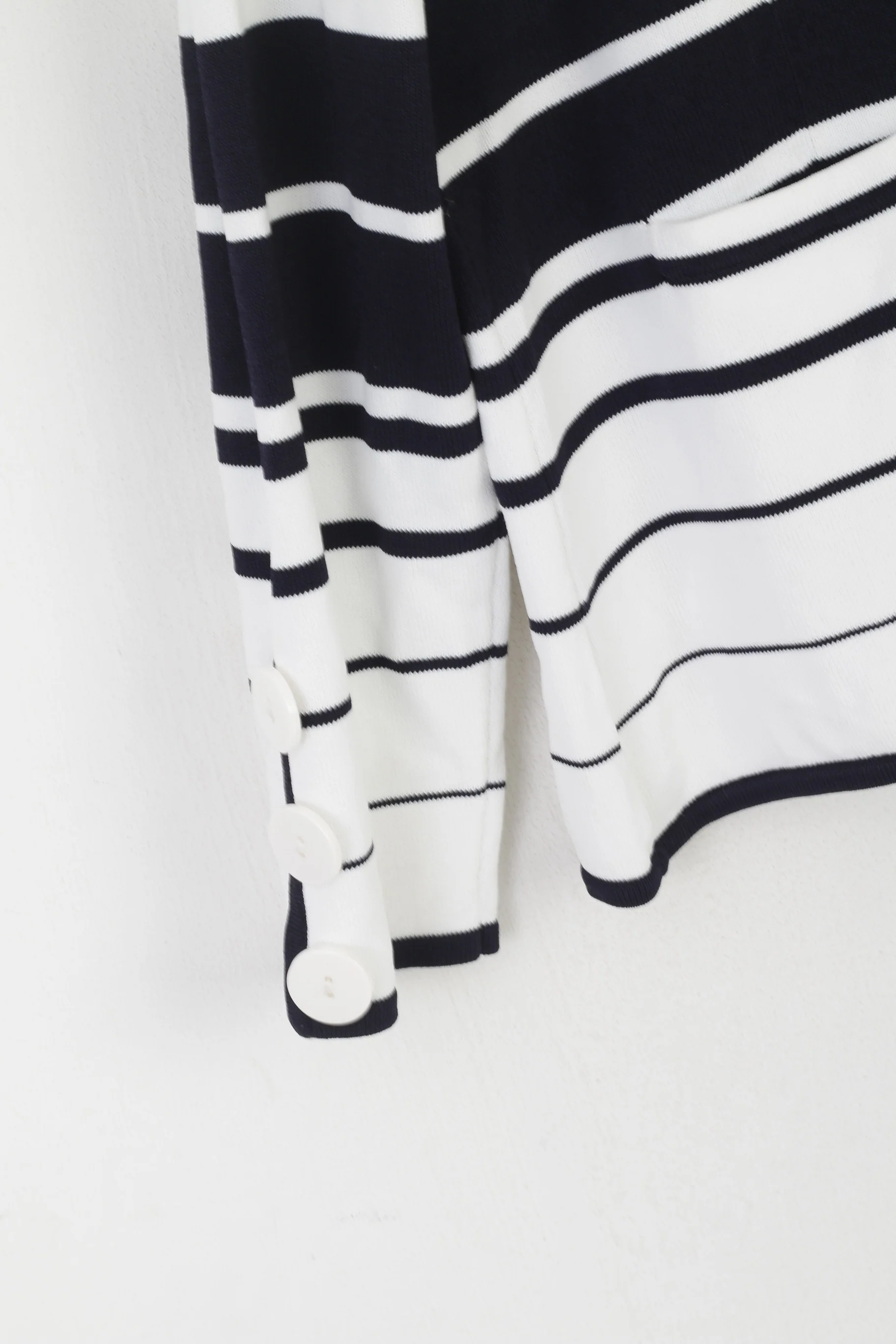 Peter Hahn Women 14 40 Cardigan Navy White Striped Viscose Marine Sweater - Image 3