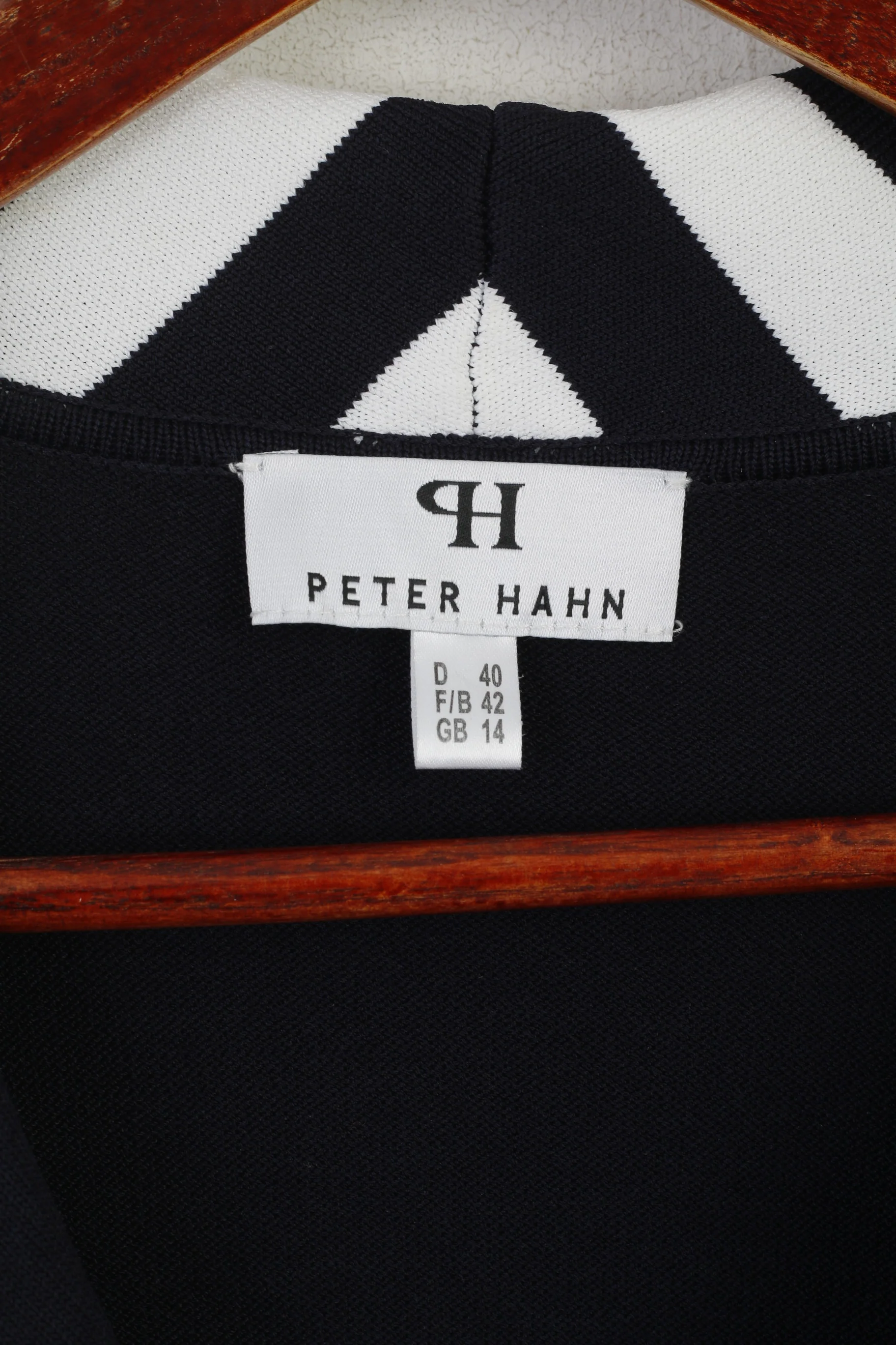 Peter Hahn Women 14 40 Cardigan Navy White Striped Viscose Marine Sweater - Image 4