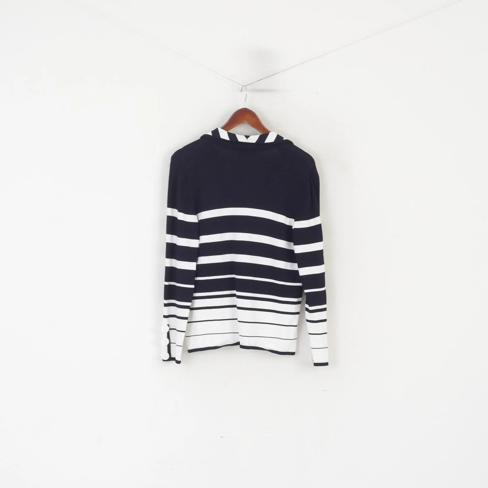 Peter Hahn Women 14 40 Cardigan Navy White Striped Viscose Marine Sweater - Image 6