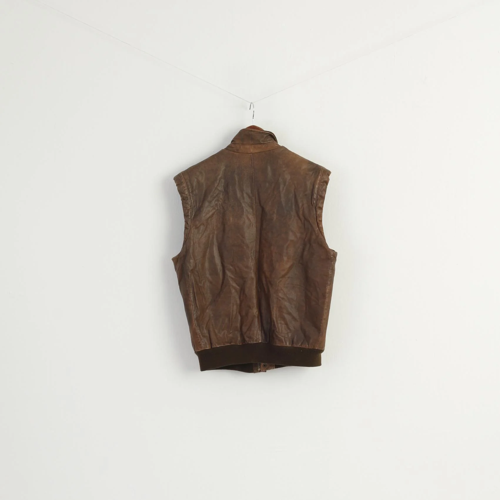 Petroff Paris New York Men S Waistcoat Brown Leasther Zip Up Vintage Classic Vest - Image 7