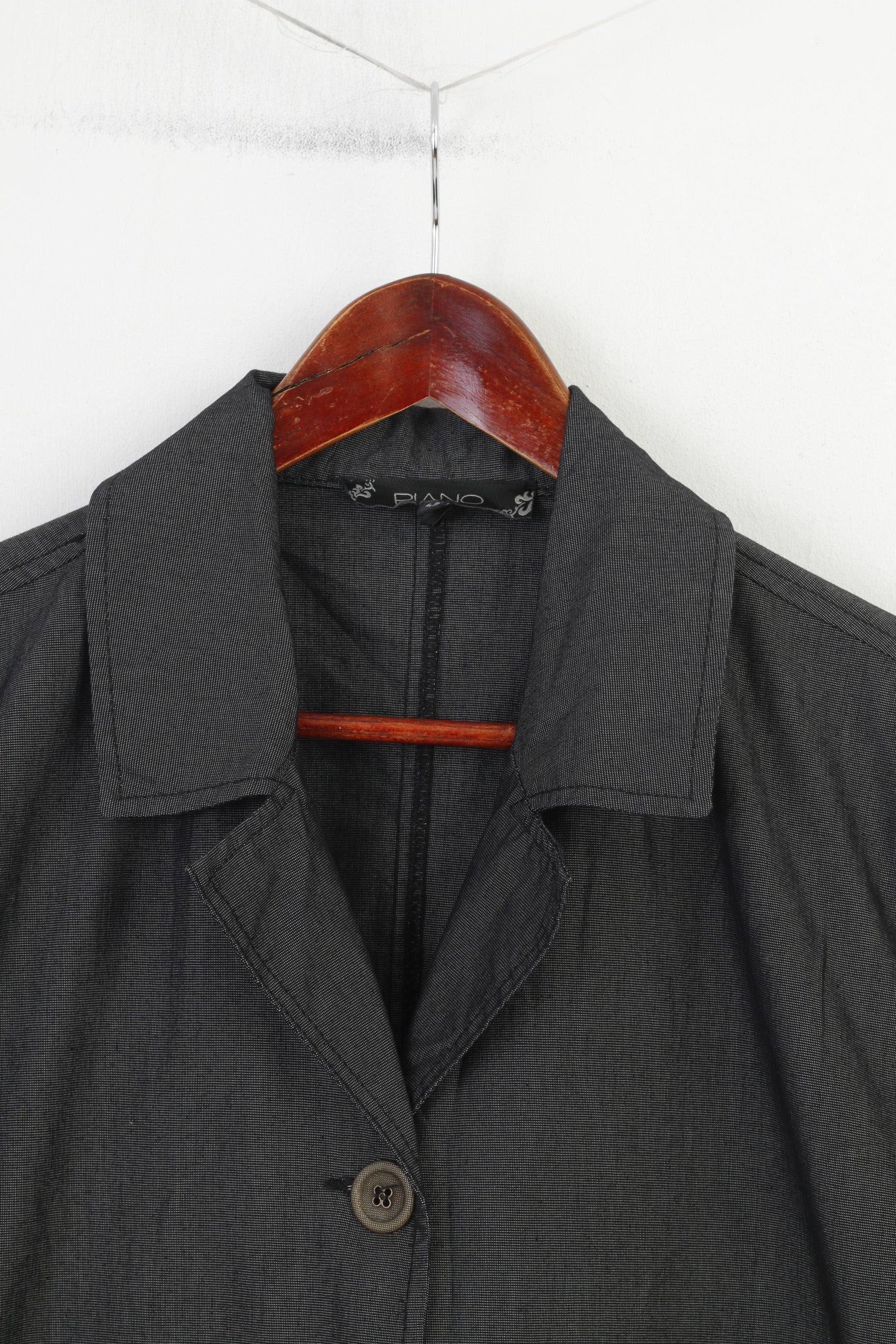 Piano Women 42 L Coat Gray Cotton Vintage Lightweight Buttoned Pockets Casual Top - Image 2