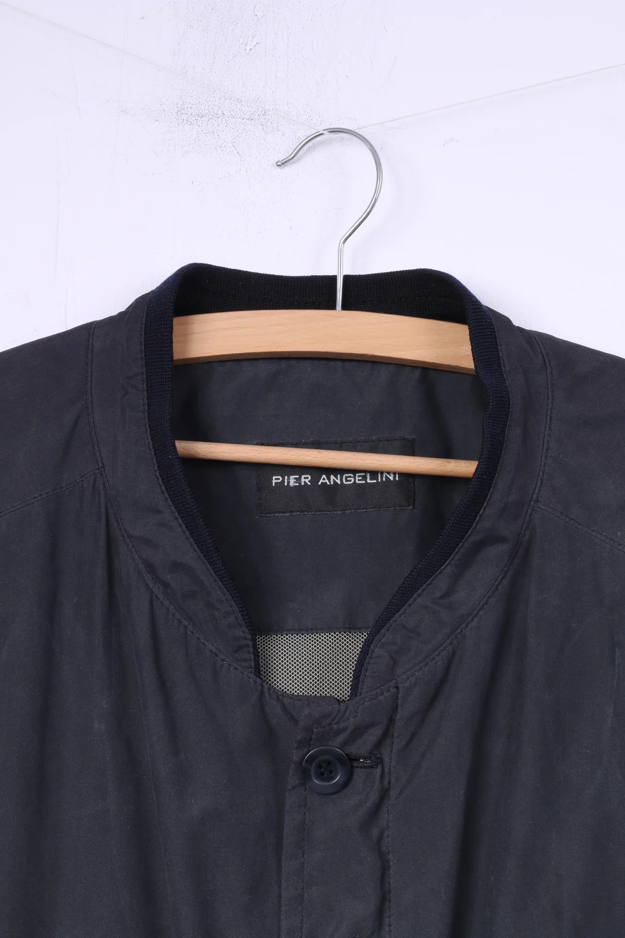 Pier Angelin Mens 44 54 XL Bomber Jacket Lightweight Navy Buttoned Top - Image 2