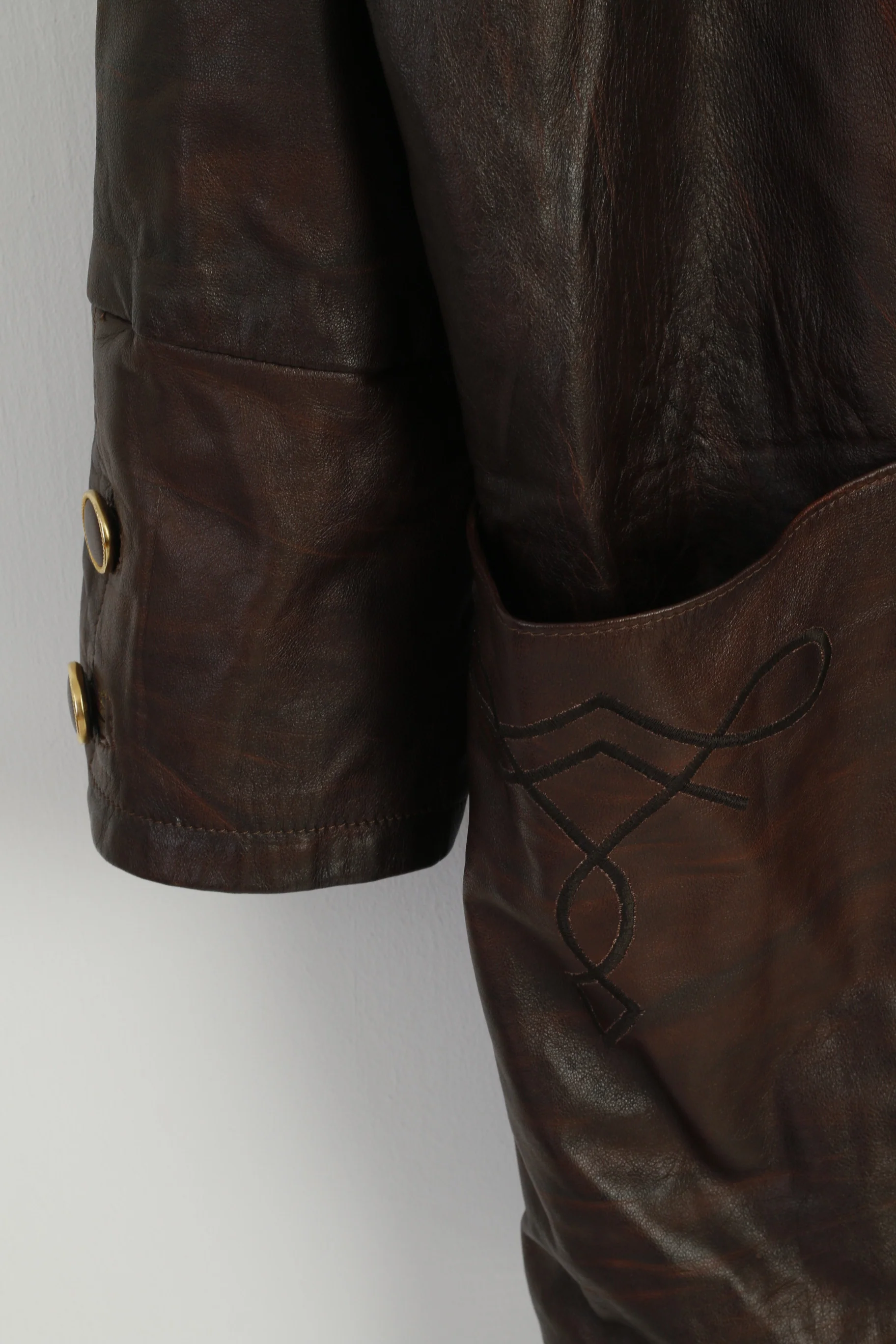 Leather Stil Confezioni Women L Jacket Brown Soft Leather Shoulder Pads Gold Buttons - Image 4