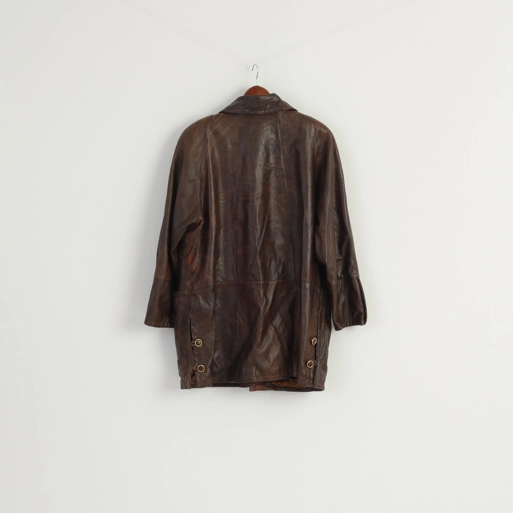 Leather Stil Confezioni Women L Jacket Brown Soft Leather Shoulder Pads Gold Buttons - Image 8