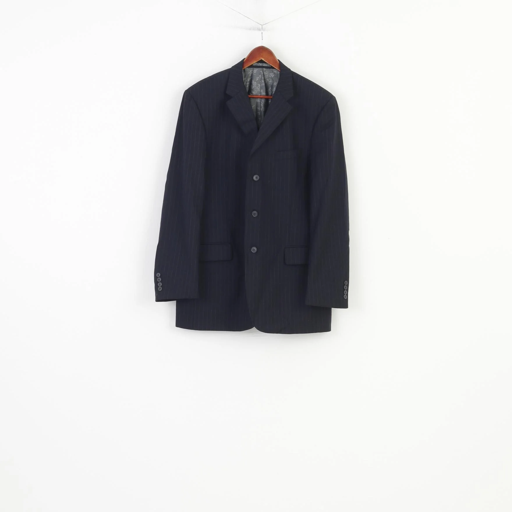 Pierre Cardin Men 44 54 Blazer Vintage Long Navy Striped Wool Single Breasted Jacket - Image 2