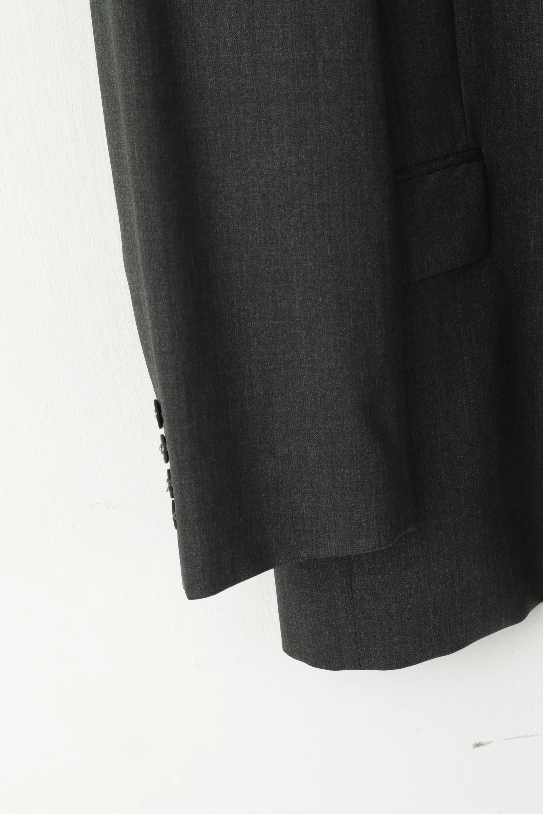 Pierre Cardin Men 44 Long Blazer Charcoal Wool Shoulder Pads Single Breasted Jacket - Image 3