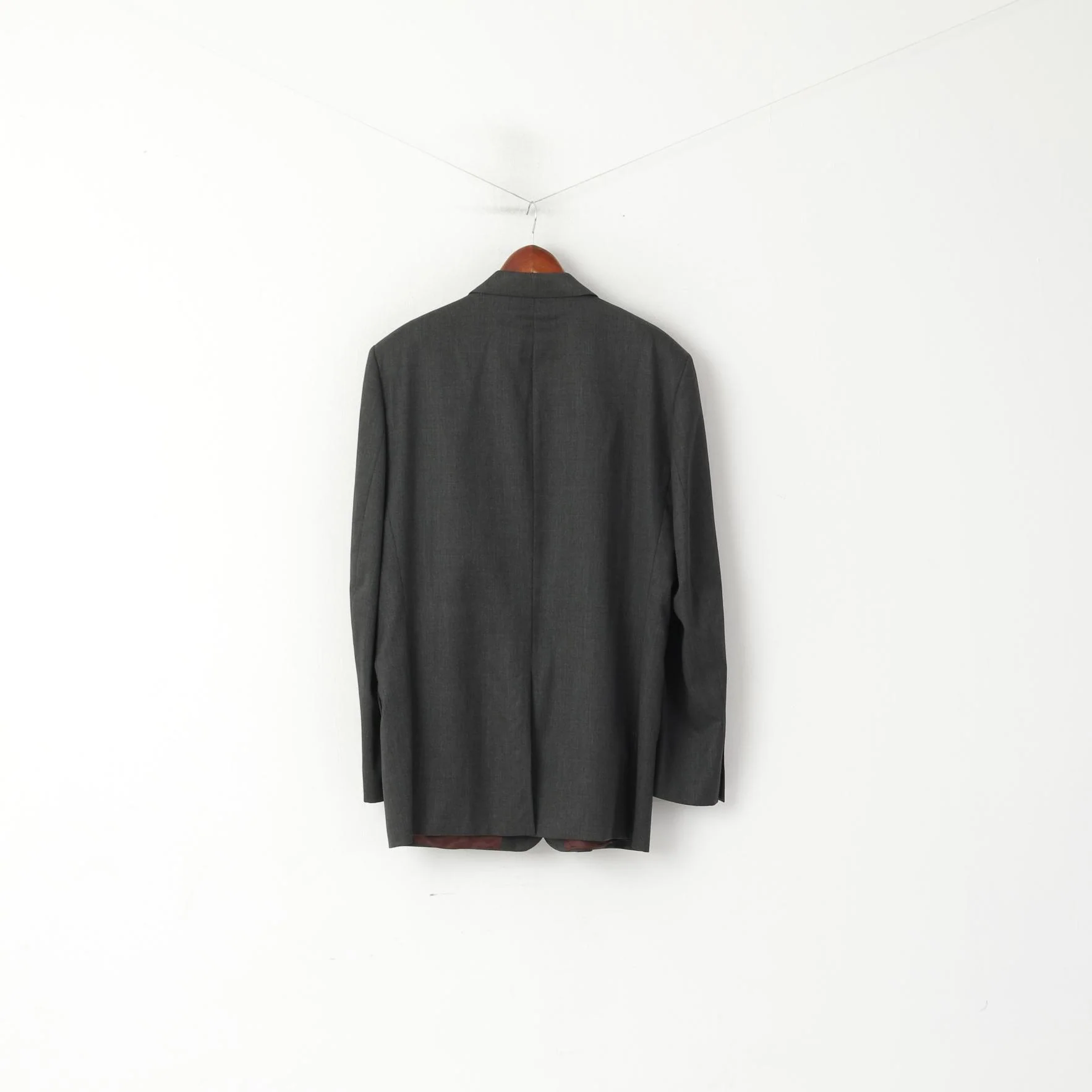 Pierre Cardin Men 44 Long Blazer Charcoal Wool Shoulder Pads Single Breasted Jacket - Image 6