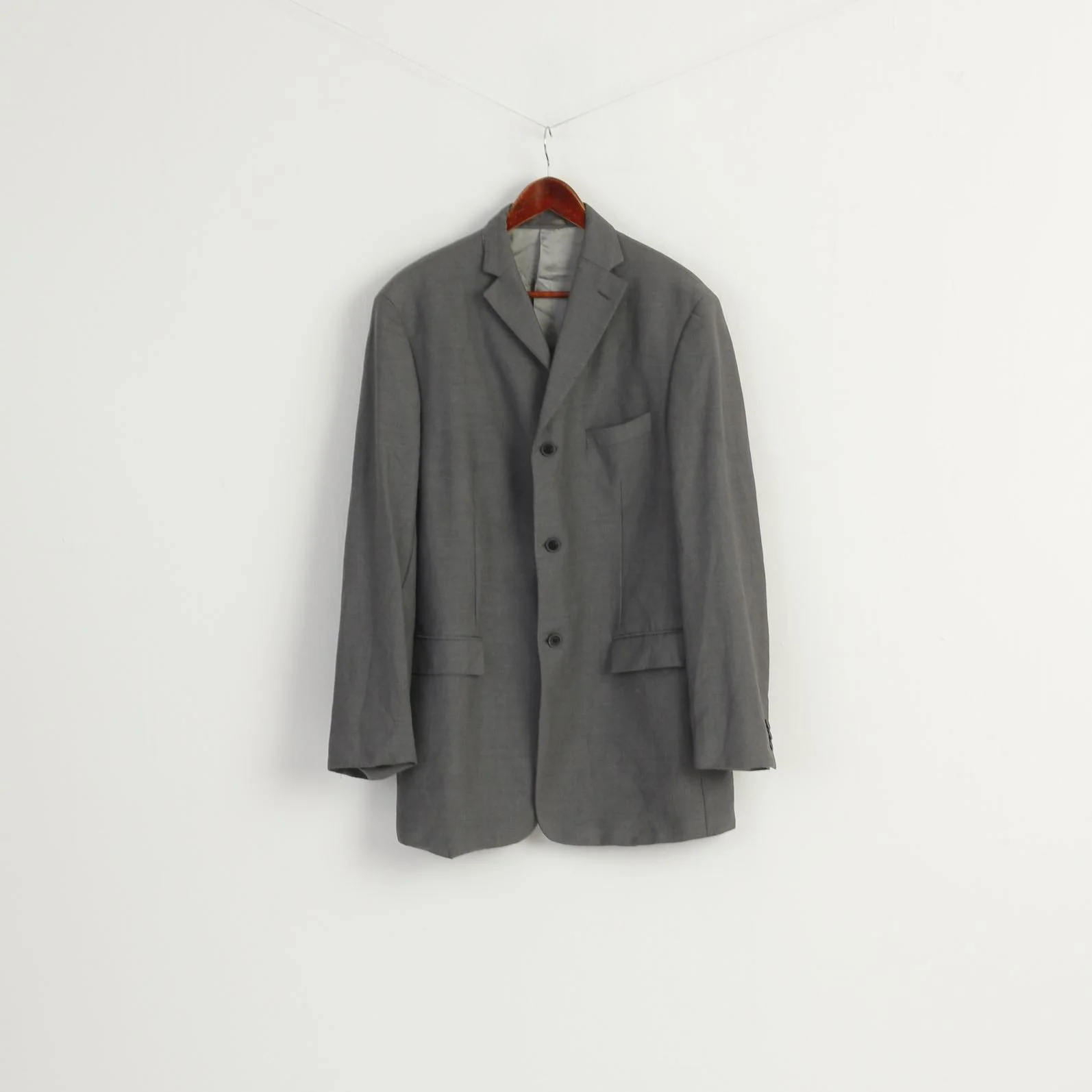 Pierre Cardin Men 44 Long Blazer Gray Shiny 100% Wool Super 100 Vintage Jacket - Image 2