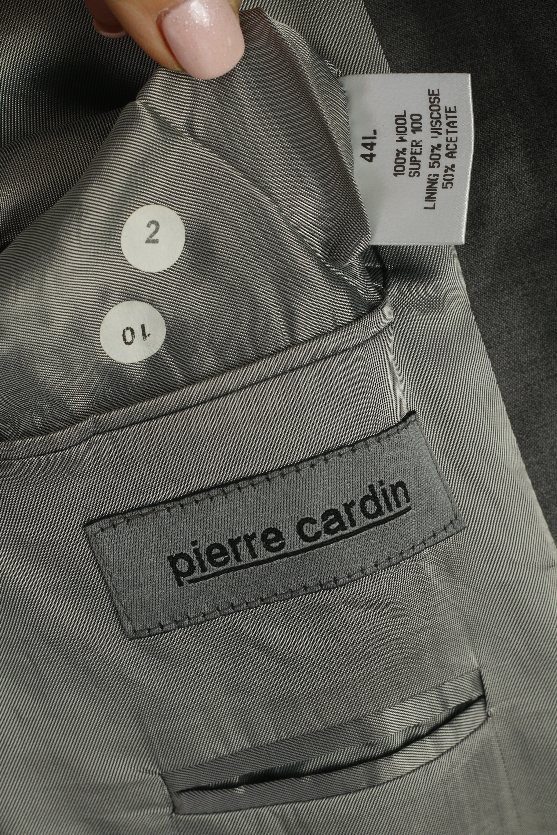 Pierre Cardin Men 44 Long Blazer Gray Shiny 100% Wool Super 100 Vintage Jacket - Image 7