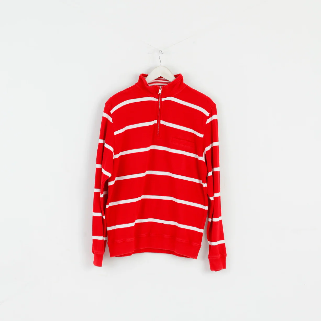 Pierre Cardin Men M Jumper Red Striped Cotton French Style Zip Neck Sweater - Image 2