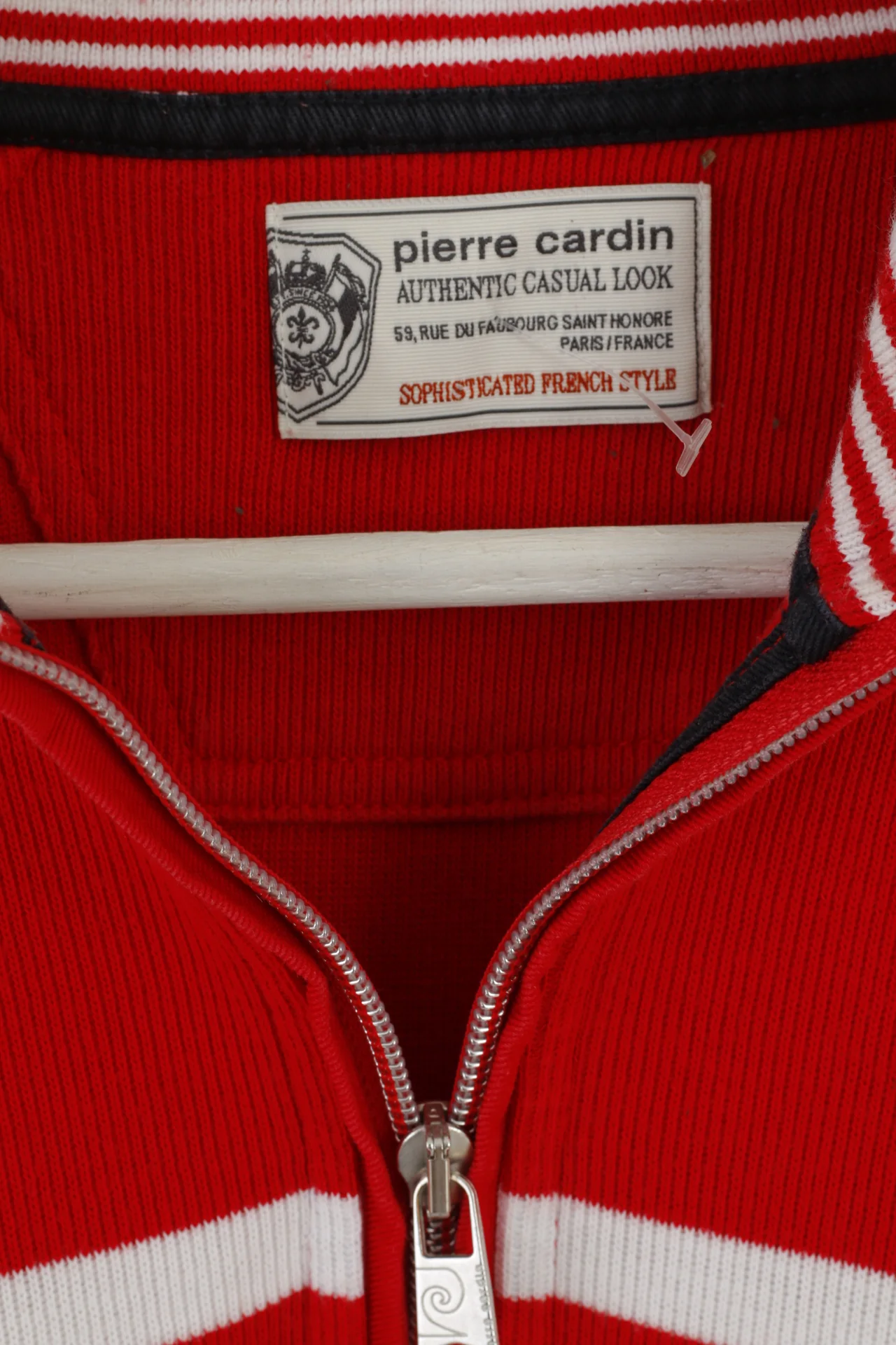 Pierre Cardin Men M Jumper Red Striped Cotton French Style Zip Neck Sweater - Image 6