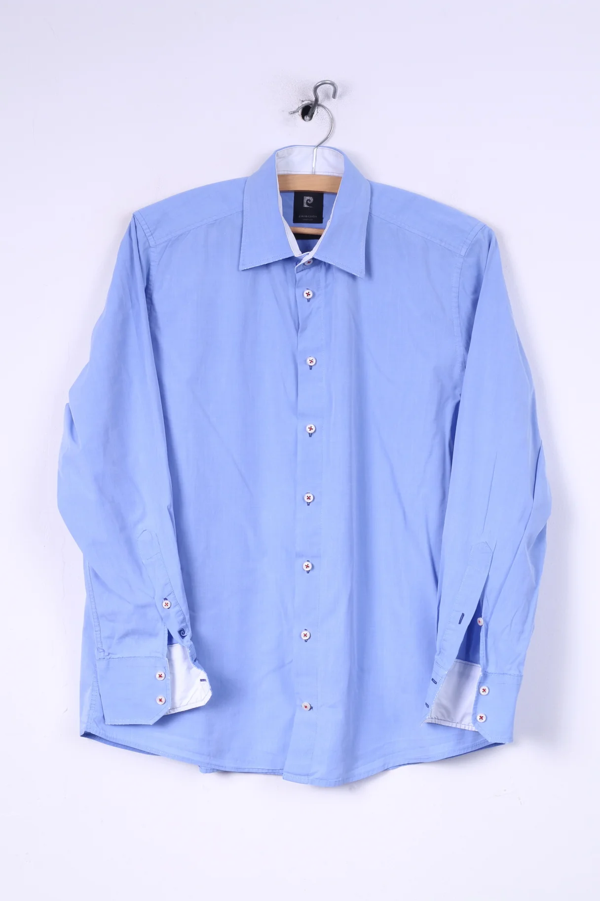 Pierre Cardin Mens 39 M Casual Shirt Blue Long Sleeve Blue