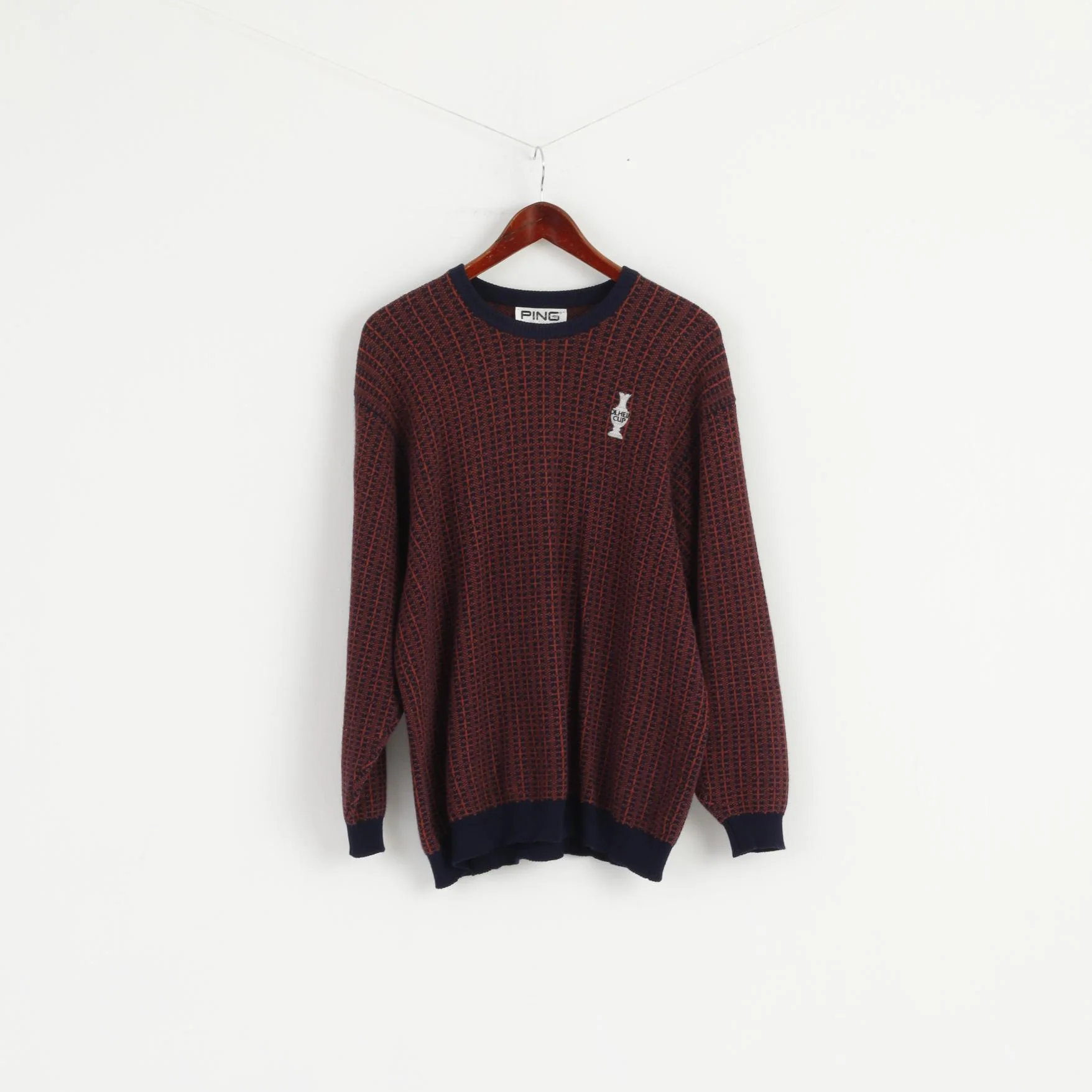 Ping Men 40 S Jumper Navy Solheim Cup Golf Knit Scotland Wool Blend Sweater - Image 2
