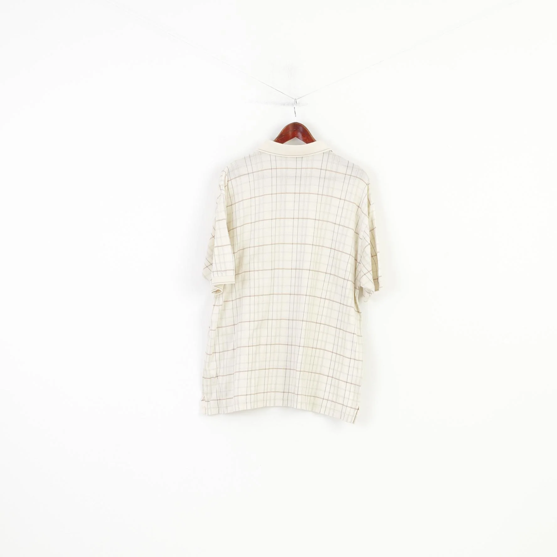 Ping Men L Polo Shirt Short Sleeve Cotton Checkered Cream Collar Vintage Top - Image 6