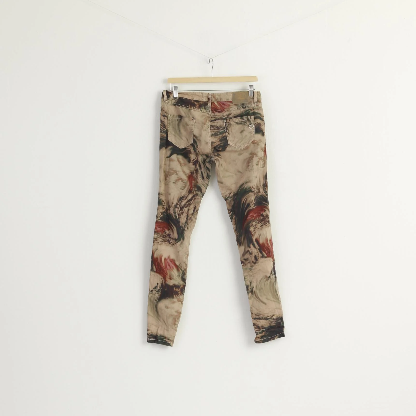 Please Women L Trousers Brown Camouflage Skinny Made in Italy Pants - Image 6