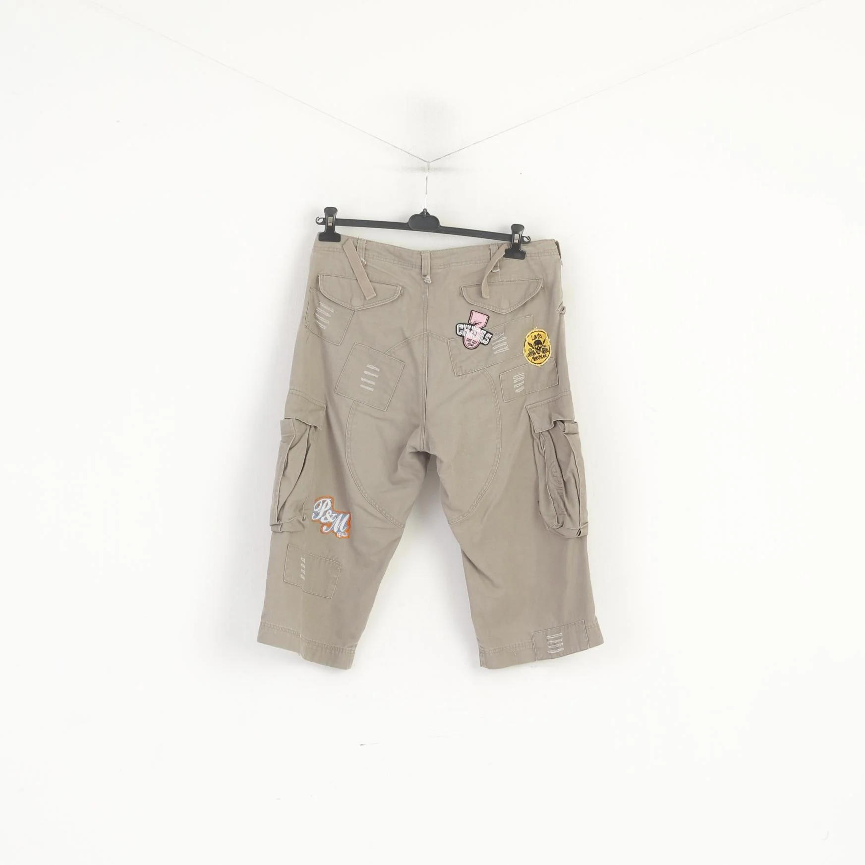 Plusminus By Chiemsee Men XL Shorts Beige Cotton Cargo Combat Embroidered - Image 7