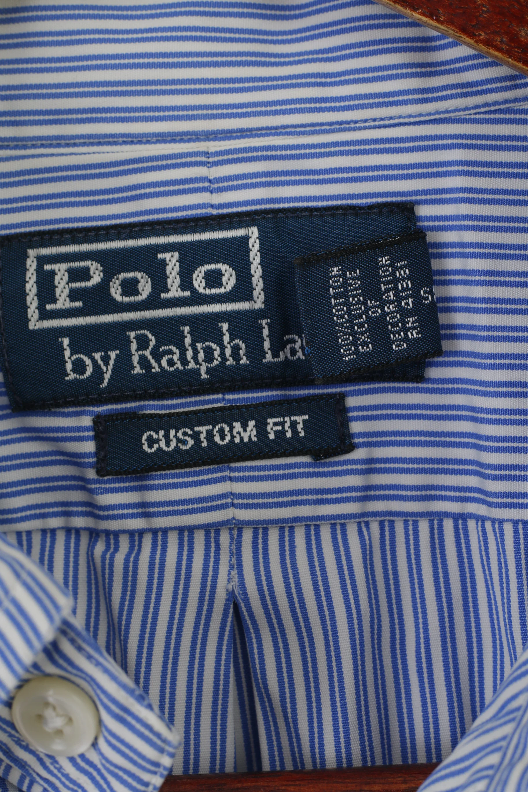 Polo By Ralph Lauren Men 16 40/41 L Casual Shirt Blue Striped Cotton Custom Fit Top - Image 5
