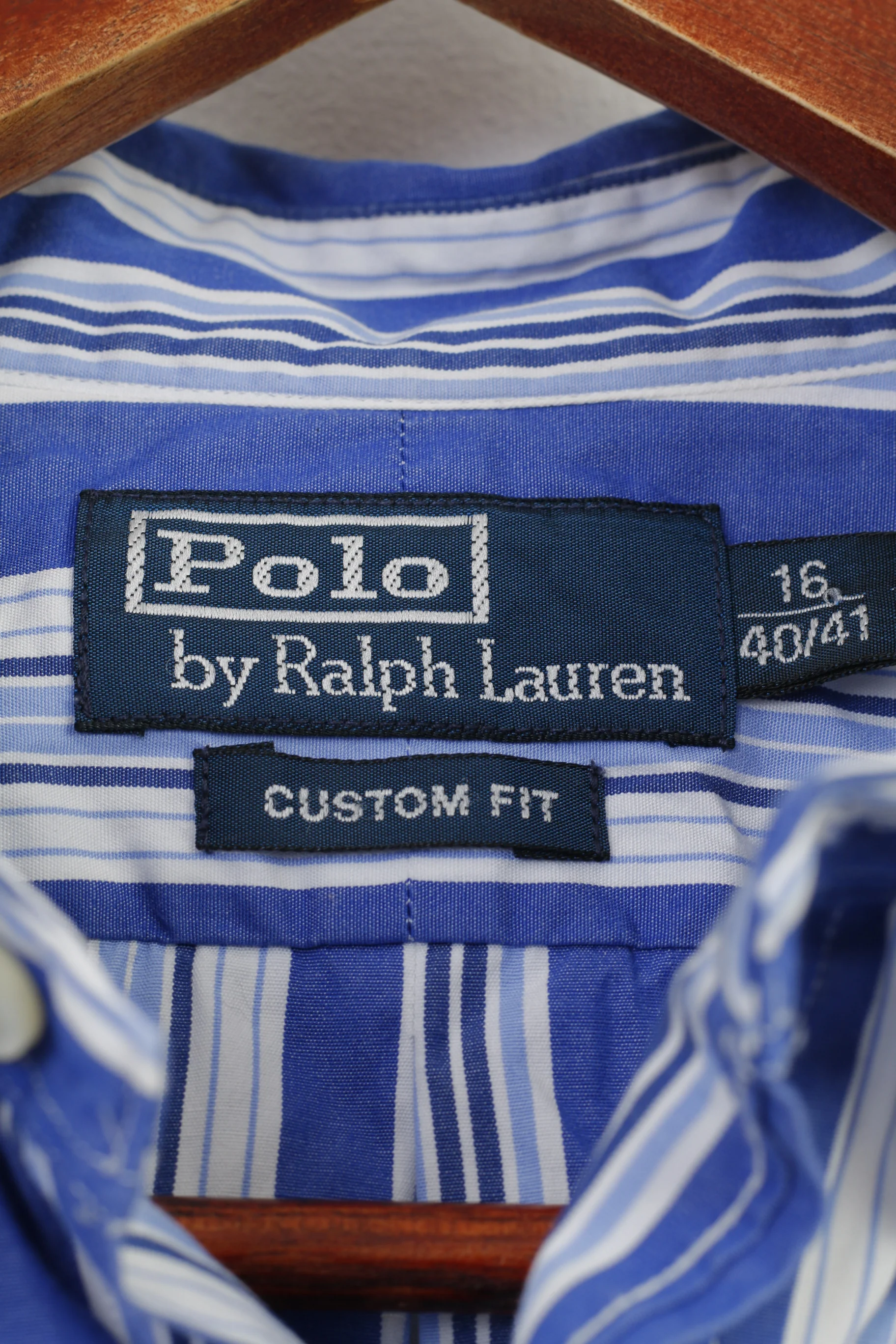 Polo By Ralph Lauren Men 16 40 L Casual Shirt  Cotton Striped Blue White Custom Fit  Long Sleeve Top - Image 4